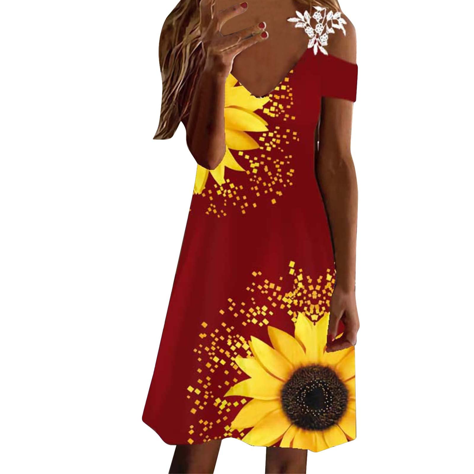HHPP Women's Long Spring Dresses - Casual Summer T-Shirt Dress with Floral Print, Short Sleeve Business Casual Outfit | Perfect for Office Wear, Weekend Brunch & Summer Vacation