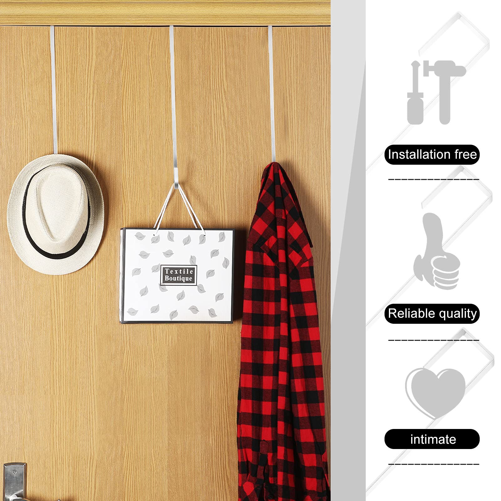 15 Inch Wreath Hanger Hooks - Heavy Duty Over Door Metal Hooks for Christmas Decor, Wreaths, Towels & Clothes (Silver, 6 Pack) - Perfect for Front Door, Mantel & Holiday Home Decorations