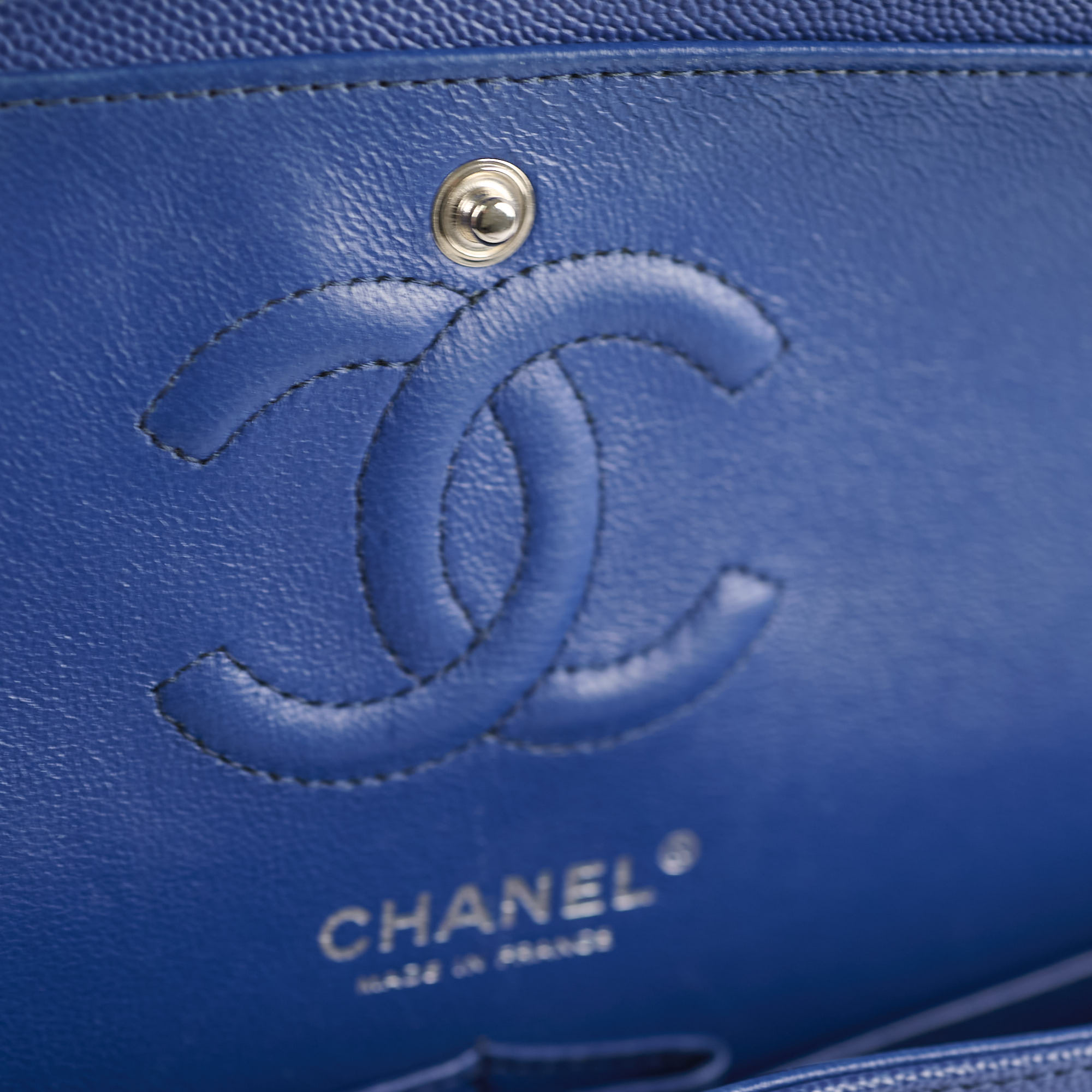 Chanel Caviar Leather Chevron Small Classic Flap Bag Blue 25cm - Luxury Designer Handbag for Women, Perfect for Evening Events & Special Occasions