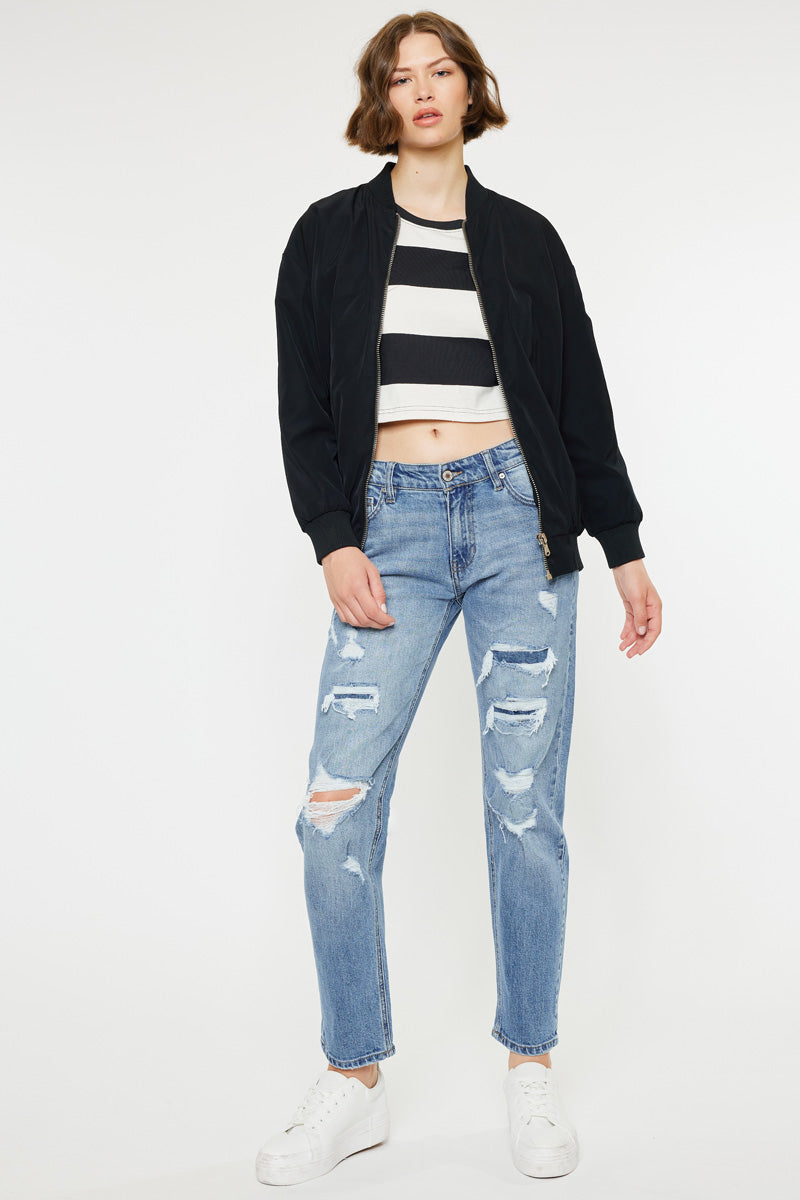 Devika Mid Rise Boyfriend Jeans for Women - Comfortable Stretch Denim Pants with Relaxed Fit - Perfect for Casual Outings, Work and Weekend Wear