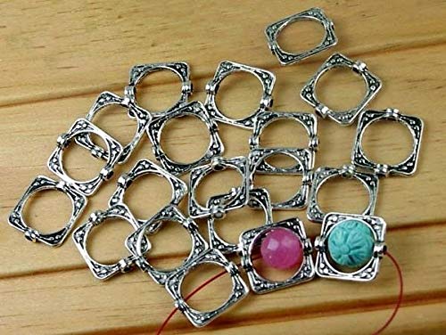 20 Antique Silver Pewter Square Frame Beads 15mm - Jewelry Making Supplies for DIY Bracelets, Necklaces & Craft Projects - Perfect for Handmade Beadwork & Gift Making