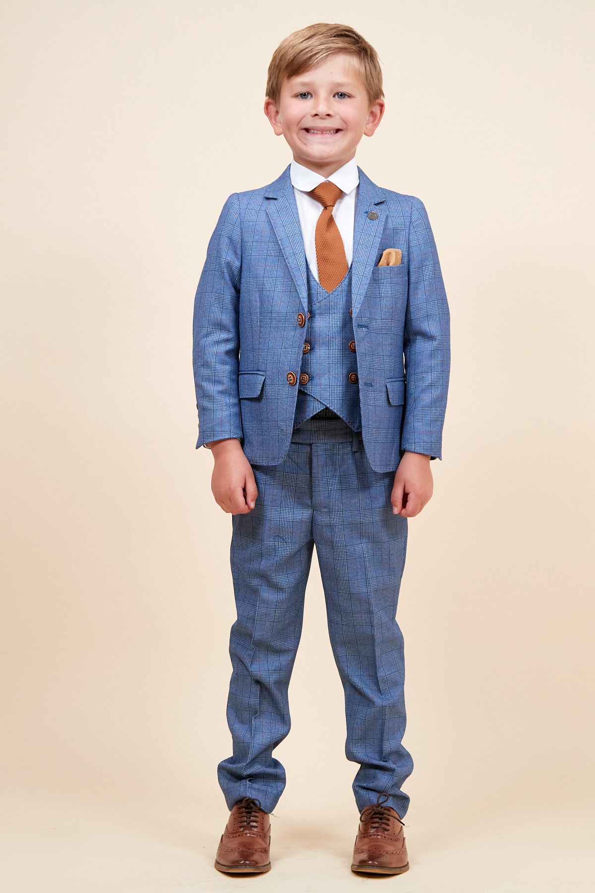 GEORGE Kids' Light Blue Checkered 3-Piece Suit Set - Formal Wear for Boys, Special Occasions & Family Photos