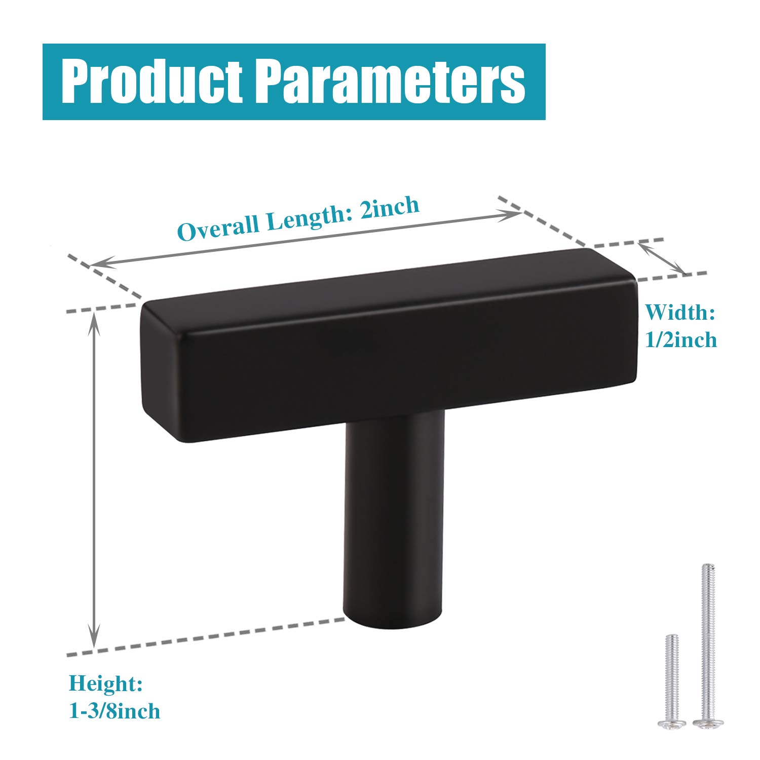 KNOBWELL 10 Pack Matte Black Stainless Steel Cabinet Knobs & Drawer Pulls - 2 Inch (50mm) Single Hole Hardware for Kitchen, Bathroom & Furniture Upgrade
