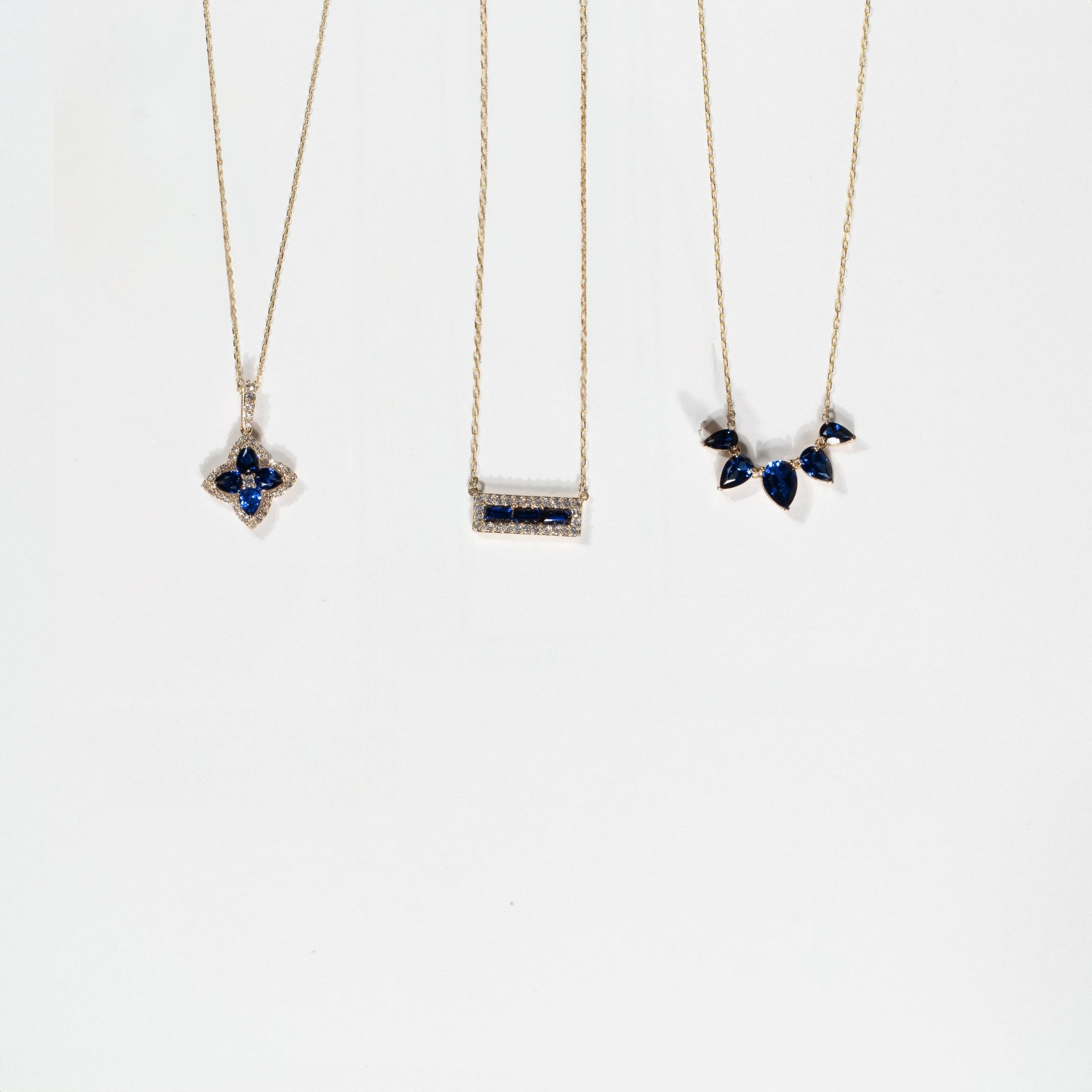 10k Yellow Gold Blue and White Sapphire Bar Necklace – Elegant Dainty Jewelry for Women, Perfect for Everyday Wear, Date Nights & Special Occasions