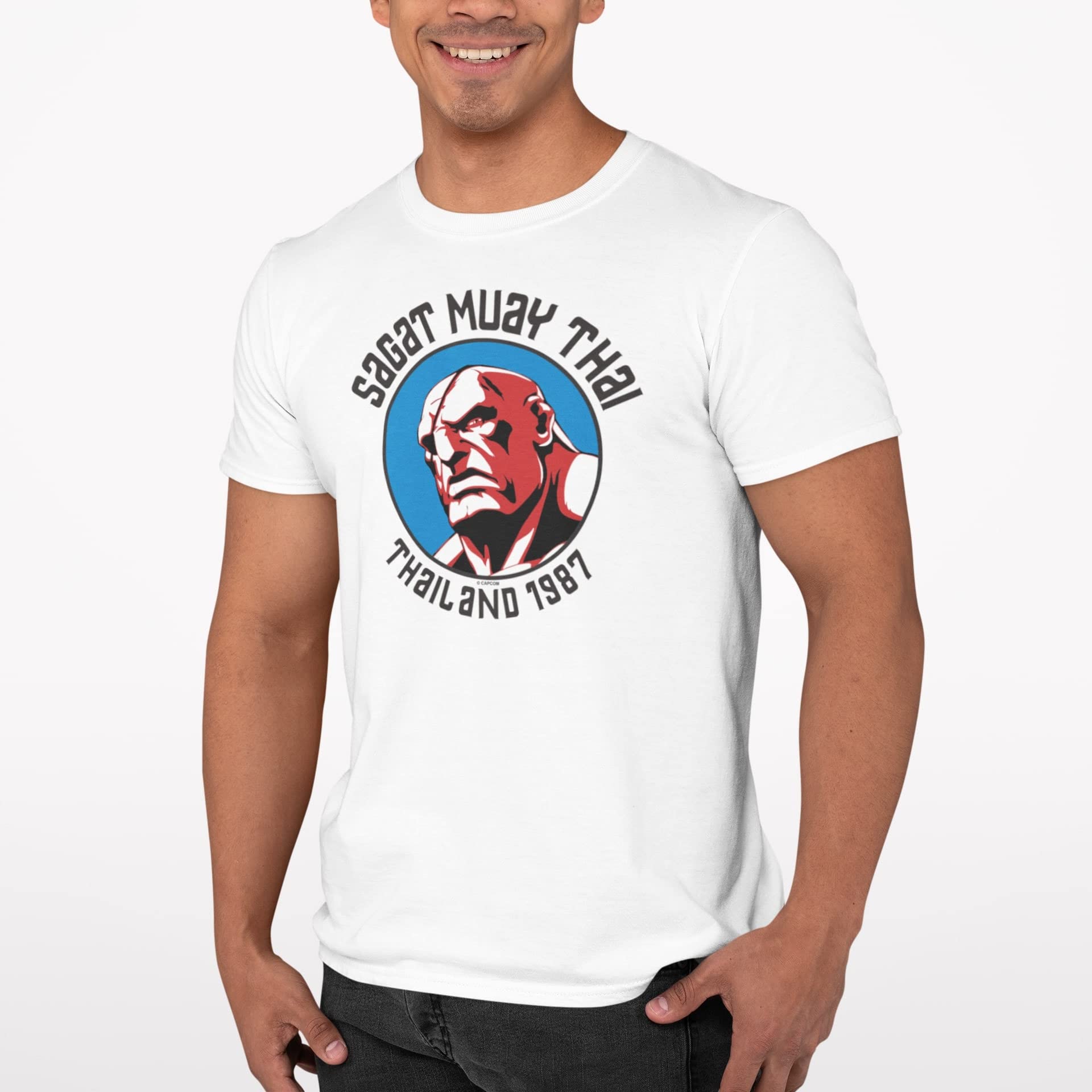 Pop Threads Sagat Street Fighter Graphic T-Shirt for Men - Muay Thai Master Arcade Gaming Tee | Perfect for Cosplay, Gaming Events & Streetwear Fashion