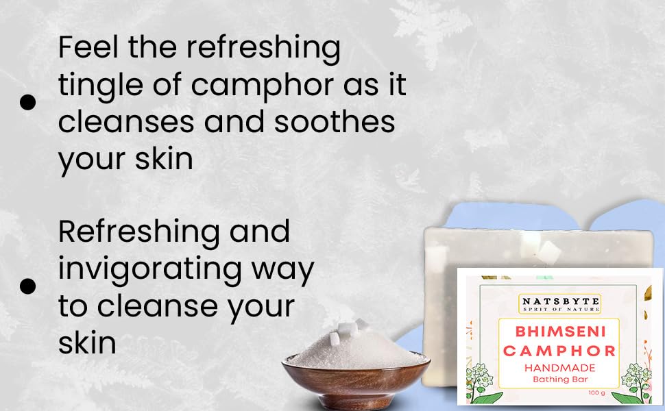 NATSBYTE Organic Camphor Bath Soap - 100% Natural Handmade Chemical-Free Soap for Men & Women (Pack of 2) | Gentle Cleansing for Sensitive Skin, Relaxing Aromatherapy Bath & Shower, Perfect for Daily Skincare Routine