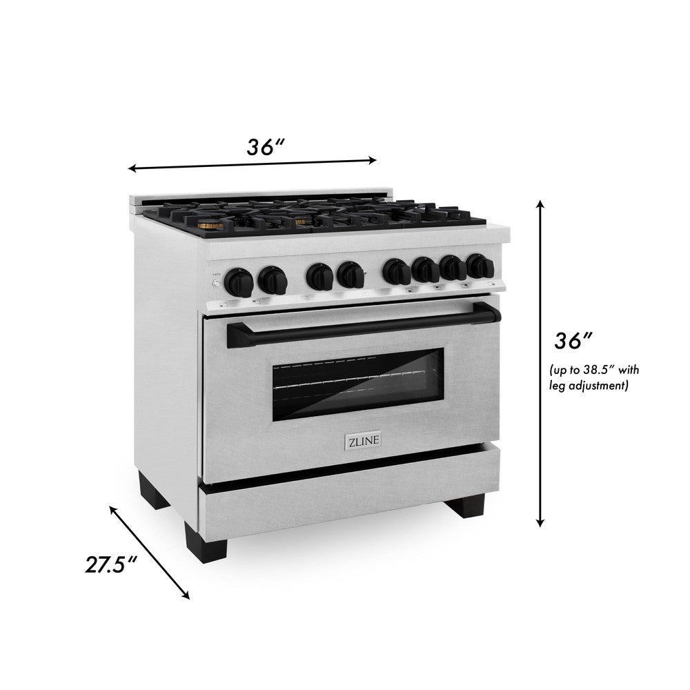 ZLINE Autograph Edition 36-inch Dual Fuel Range - 4.6 cu.ft Gas Cooktop with 6 Burners & Electric Convection Oven - Satin Stainless Steel with Matte Black Accents (RASZ SN 36 MB) - Perfect for Modern Kitchens & Professional Cooking