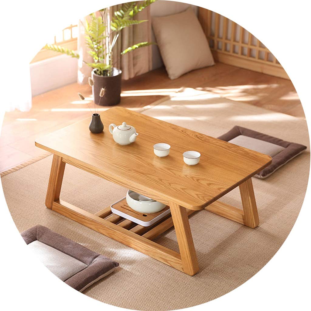Japanese Style Wooden Low Coffee Table - 50x40x30cm Rectangular Balcony Tea Table for Living Room, Window Side & Small Spaces - Natural Wood Finish (Color B) - Perfect for Relaxing, Reading & Hosting Guests