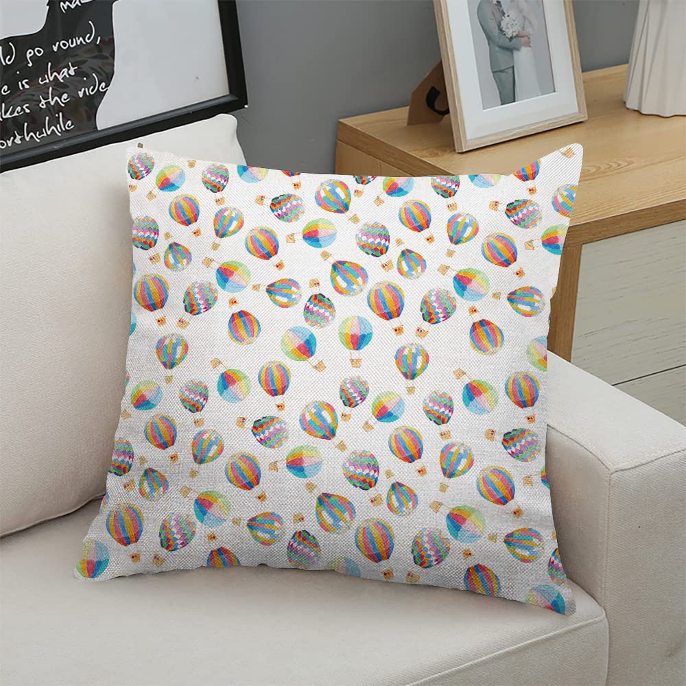 18x18 Inch Decorative Square Throw Pillow Covers - Hot Air Balloon Design for Couch, Sofa & Bed - Soft Cushion Cases for Living Room, Bedroom & Home Decor