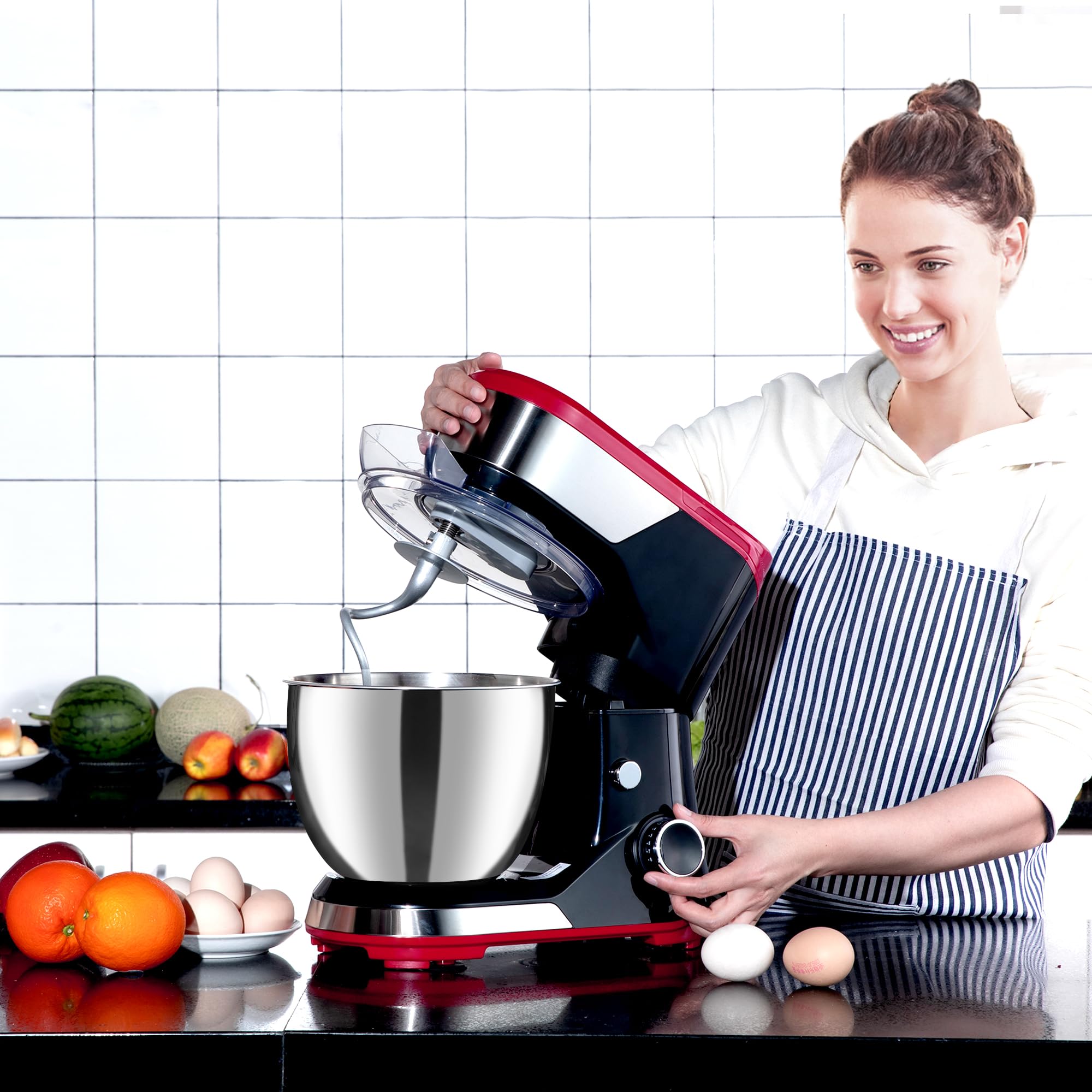 5.3QT Stand Mixer with Stainless Steel Bowl - 600W Copper Motor, 8 Speeds - Includes Dough Hook, Whisk & Beater - Perfect for Baking Bread, Cakes & Cookies - Ideal for Home Bakers & Kitchen Enthusiasts