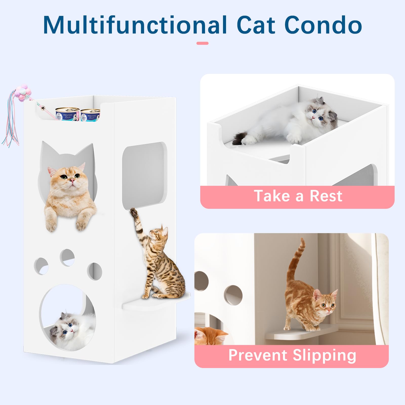 Dosker 2-Tier White Wooden Cat Litter Box Enclosure with Hidden Cat Bed - Indoor Cat House Furniture for Small Spaces, Pet Washroom & Cozy Condo (Perfect for Apartments & Multi-Cat Homes)