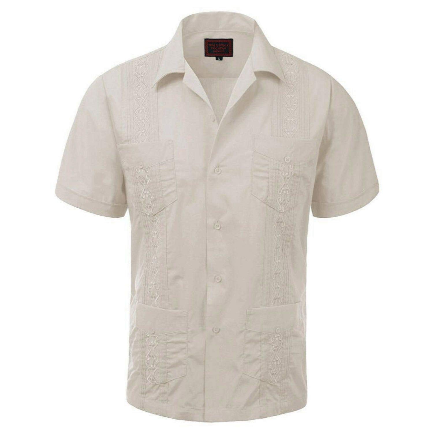 Maximos Men's Guayabera Shirt - Cuban Style Short Sleeve Button Up Shirt for Summer, Beach, Wedding & Vacation | Lightweight Breathable Casual Dress Shirt for Tropical Weather & Outdoor Events