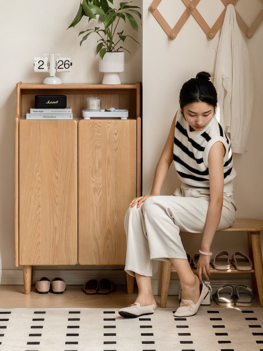 Solid Oak Wood Shoe Storage Cabinet - Organize Entryway & Closet - Perfect for Home, Apartment, and Office Organization