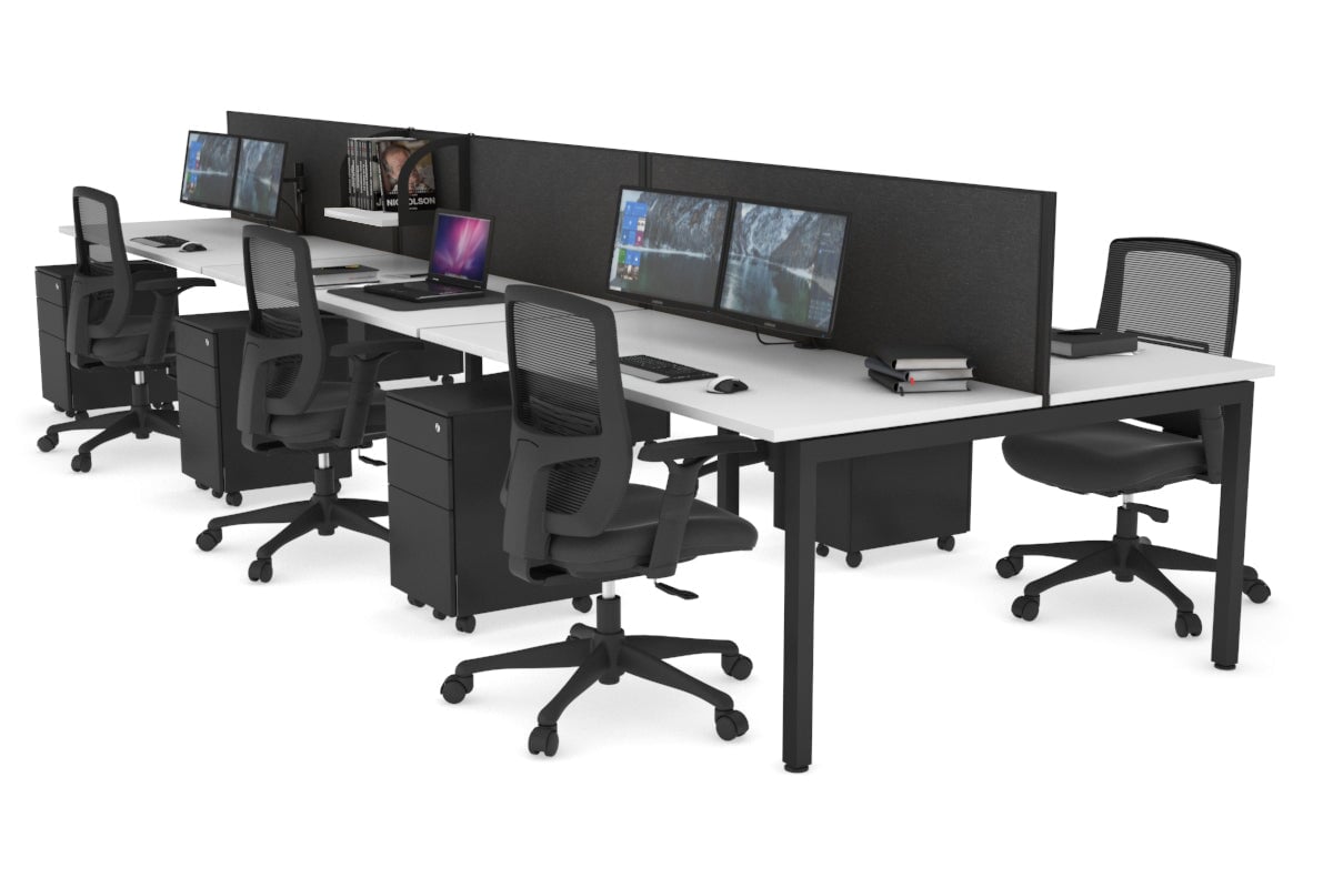Quadro Square Legs 6 Person Office Workstation - 1800L x 700W Modular Desk System for Collaborative Workspaces, Home Offices & Coworking Spaces