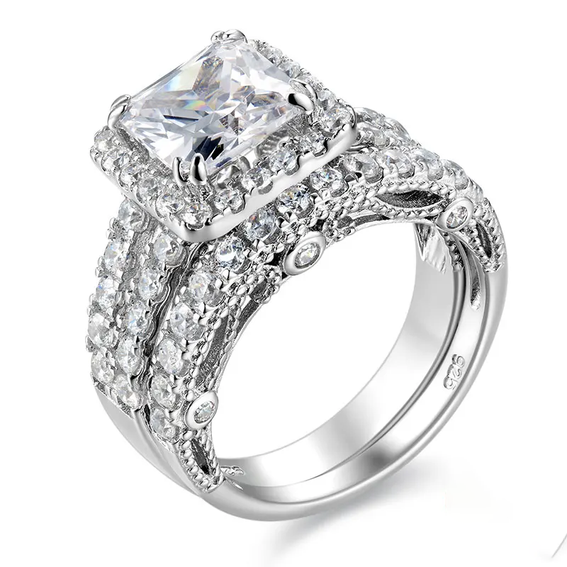 Vintage Wedding Rings for Women - 925 Sterling Silver Bridal Set with 4Ct Princess Cut 5A Cubic Zirconia - Elegant Fine Jewelry for Engagement, Anniversary & Special Occasions