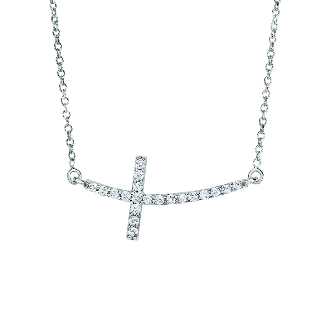 14K Gold .22ct Diamond Side Cross Necklace for Women - Elegant Religious Jewelry Gift for Christmas, Baptism & Everyday Wear