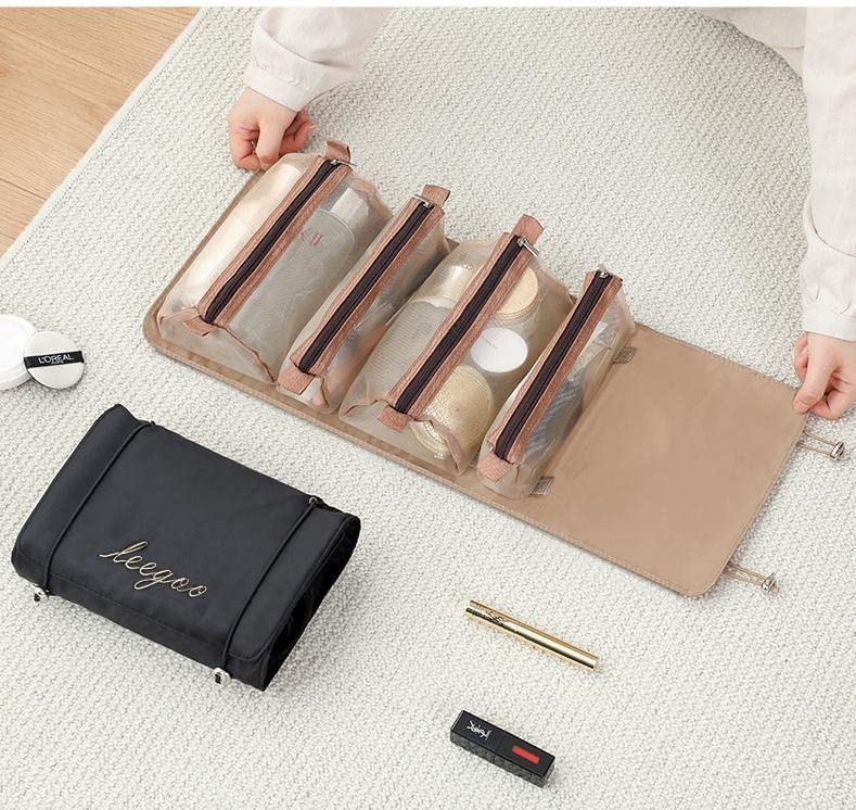 Sparrowfly Multifunctional Hanging Travel Toiletry Bag for Men & Women - Waterproof Cosmetic Organizer with Multiple Pockets, Perfect for Makeup Storage, Grooming Kit & Travel Essentials (Brown) - Ideal for Camping, Gym, Business Trips & Vacation Packing