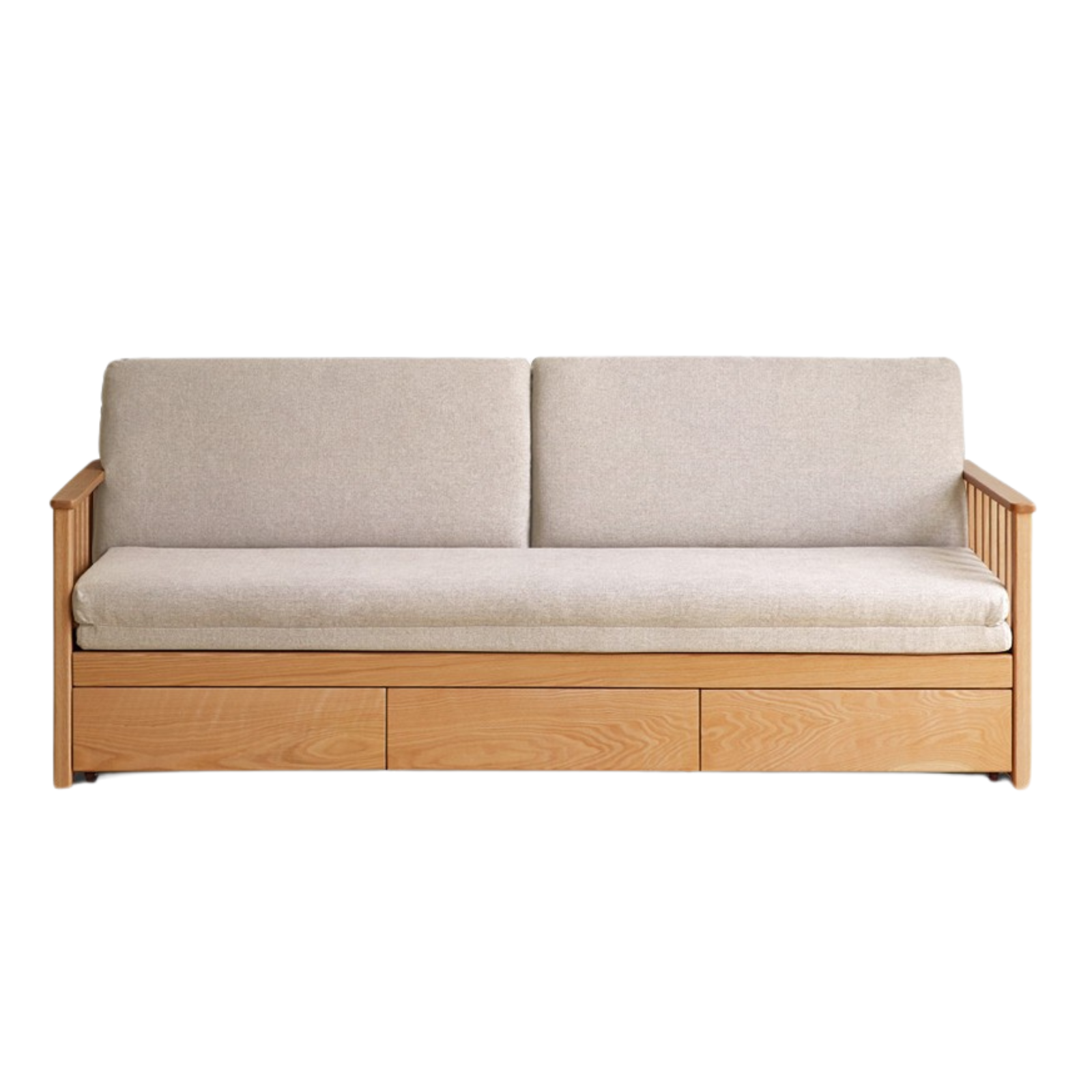 Solid Oak Wood Storage Sofa Bed - Convertible Sitting & Sleeping Furniture for Small Spaces, Living Room, Guest Room & Apartments