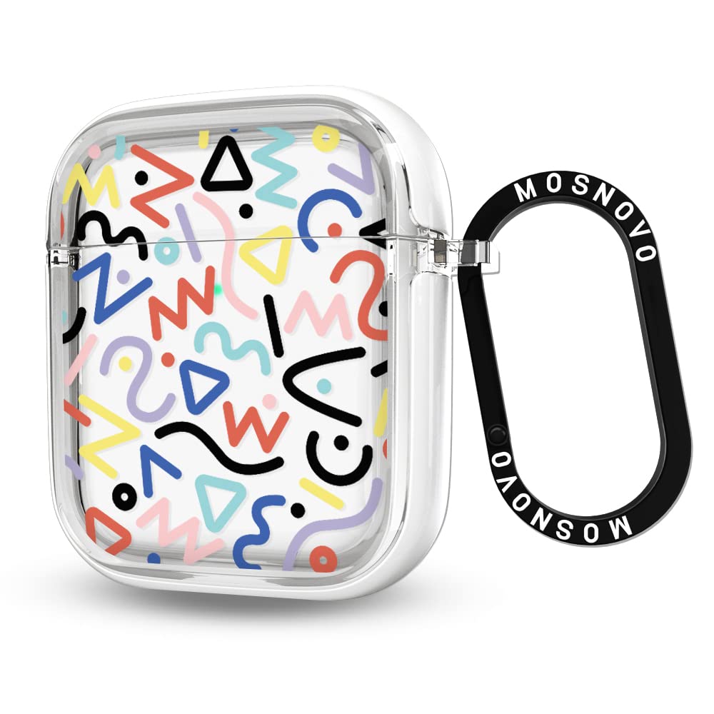MOSNOVO AirPods 1 & 2 Case - Colorful Doodle Clear Protective Cover with Metal Ring | Shockproof & Scratch-Resistant | Compatible with Apple AirPods 1st & 2nd Generation | Perfect for Travel, Workouts & Daily Use