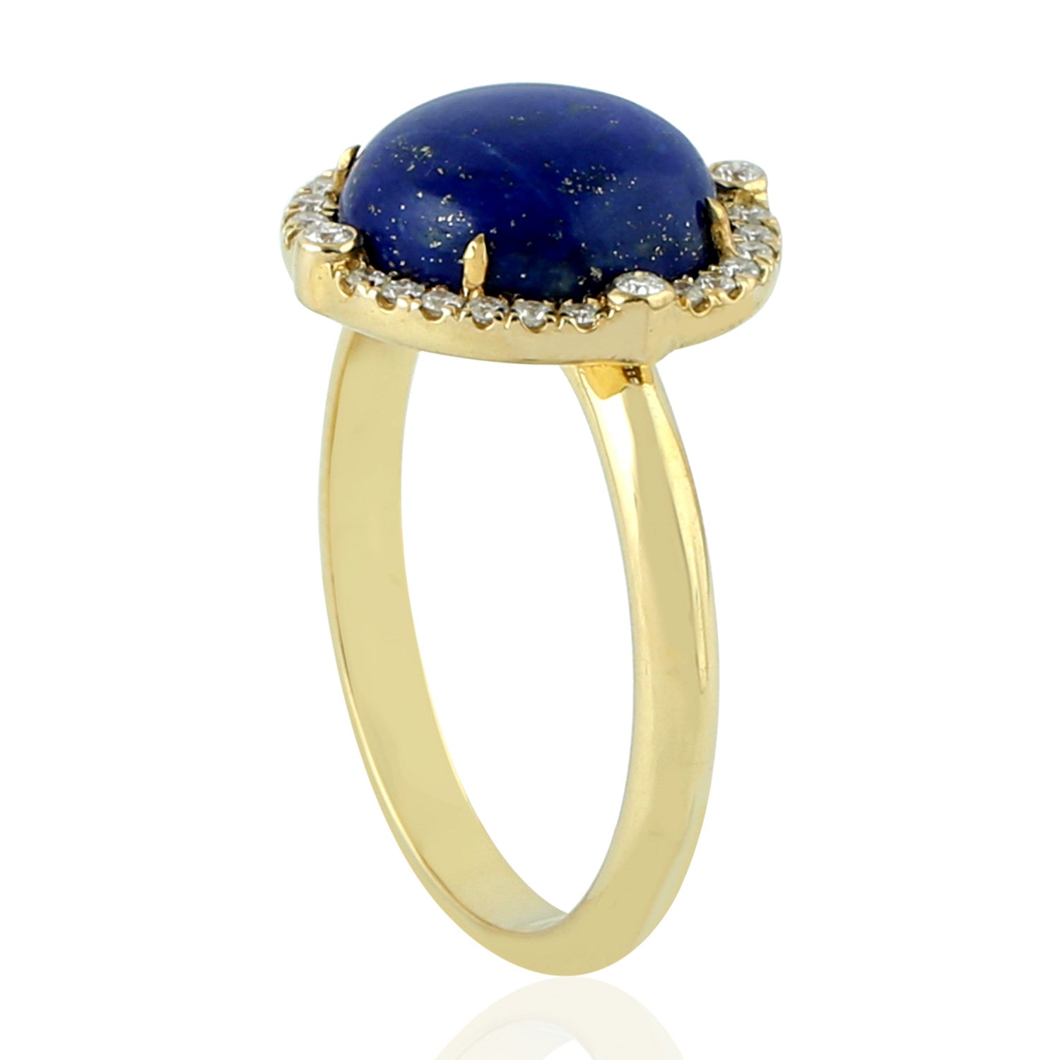 18K Yellow Gold Lapis Gemstone Pave Diamond Solitaire Ring - Elegant Jewelry Gift for Women, Anniversary, Birthday & Special Occasions