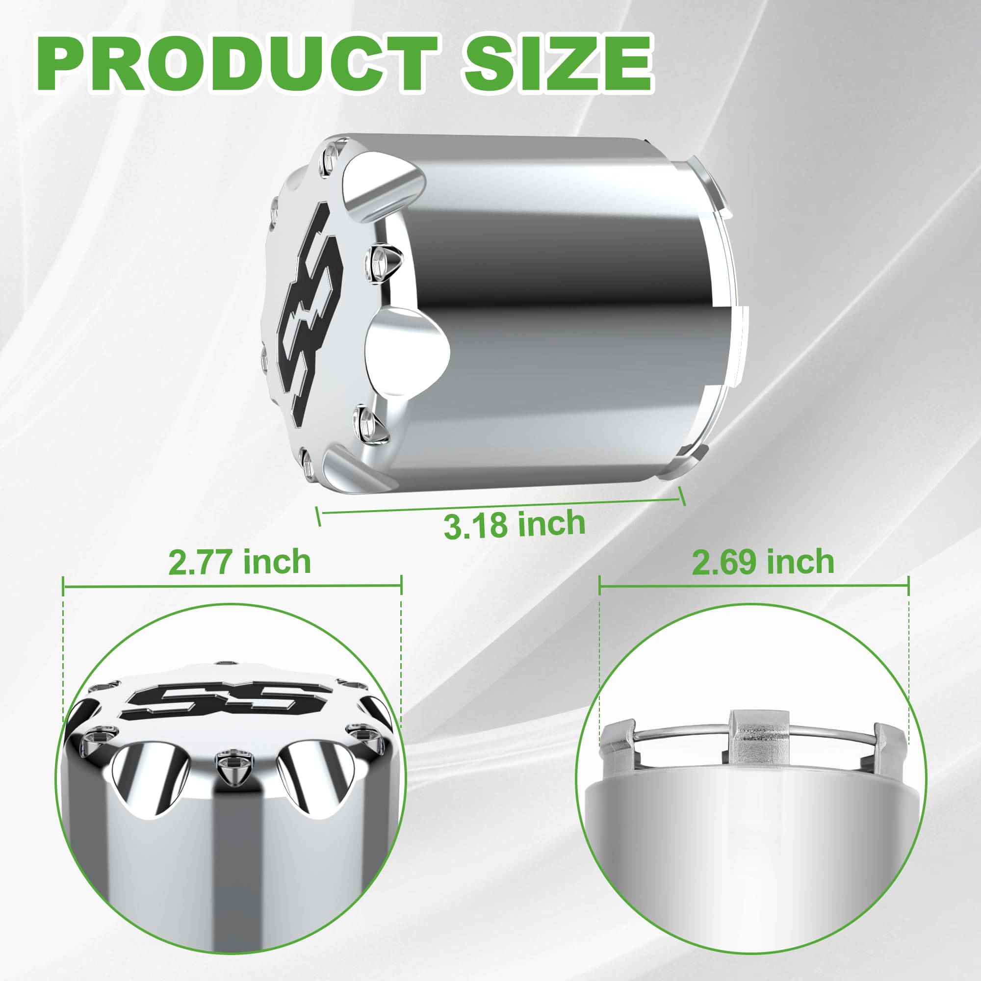10L0L Golf Cart Wheel Center Caps - SS Chrome Push-In Style Hubcaps, Universal Fit for Yamaha, EZGO, Club Car & More - 4 Pack - Dust Cover for Enhanced Protection (Perfect for Golf Course, Resort & Neighborhood Use)