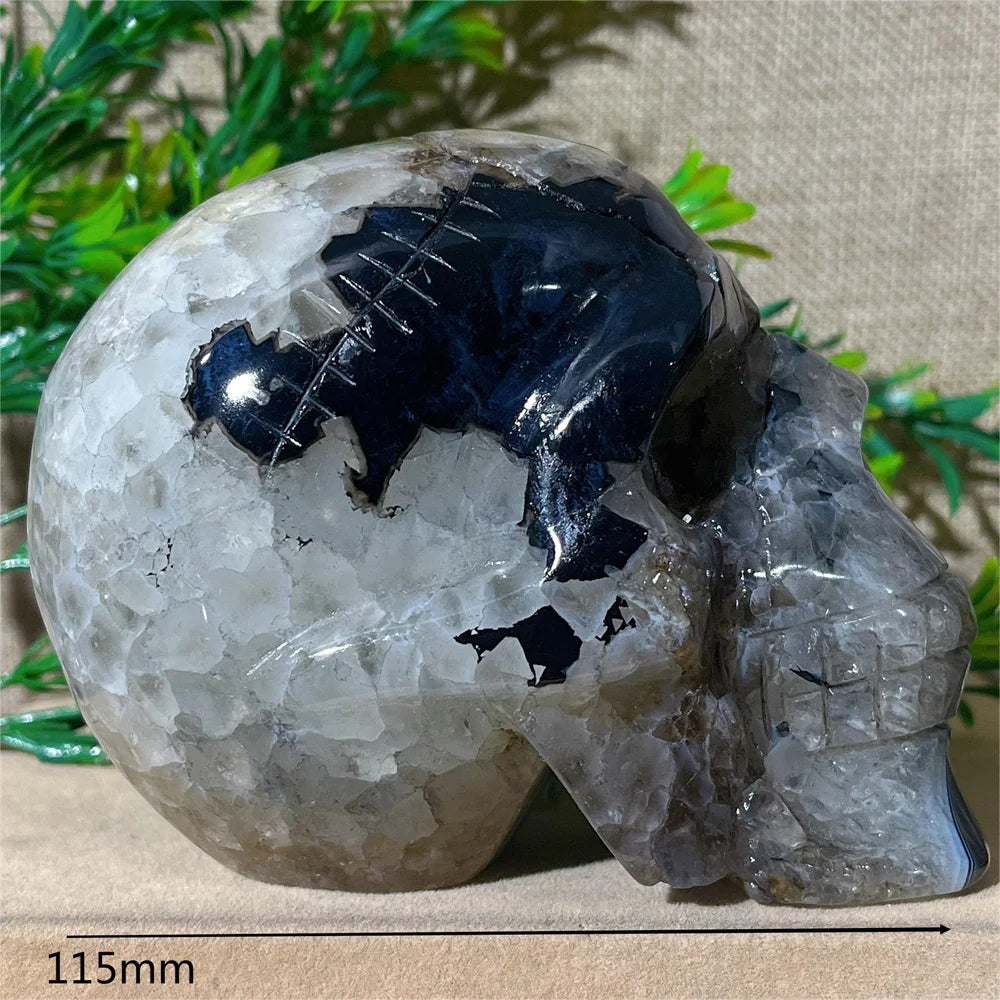 Black Agate Skull Carving - Natural Crystal Healing Gemstone for Spiritual Home Decor, Meditation & Energy Work | Handcrafted Mineral Craft for Gifts & Altar Decorations