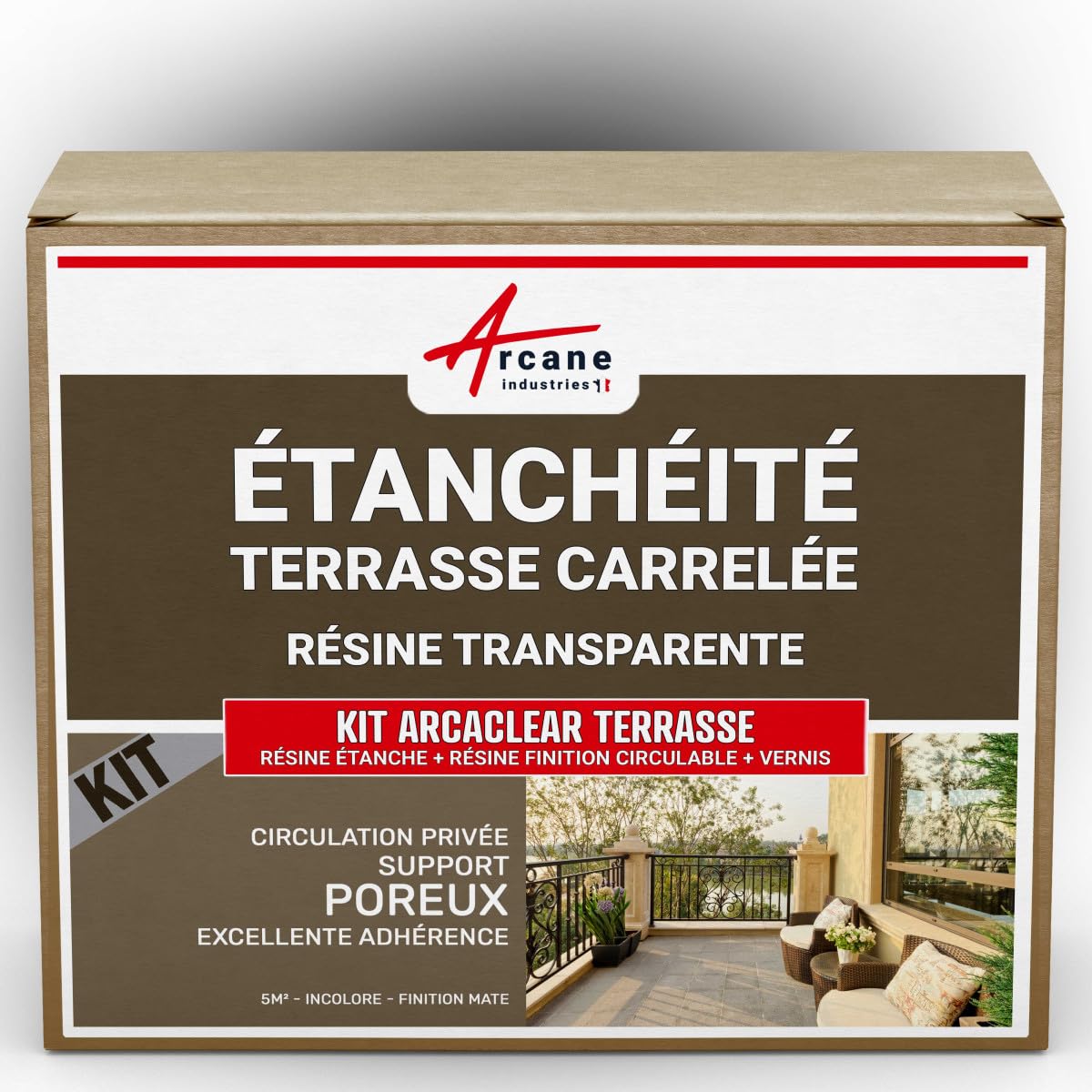 Waterproof Resin Coating, Walkable Varnish - 5 m² Coverage, Private Traffic, Porous Substrate - Transparent Matte Finish by ARCANE INDUSTRIES - Ideal for Patios, Balconies & Driveway Sealing