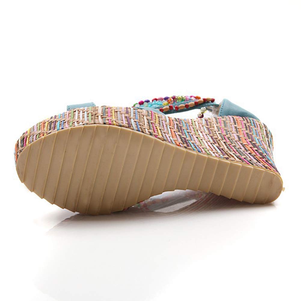 Getmorebeauty Women's Pearl Embellished Wedge Sandals - Comfortable Platform High Heels for Summer, Beach, and Casual Outings