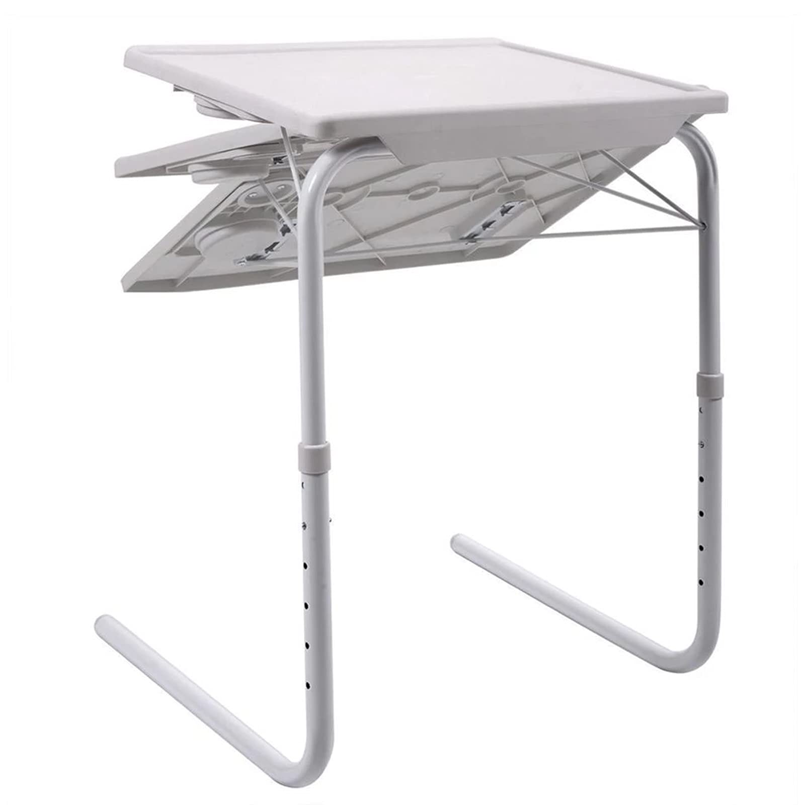 4-Pack Adjustable TV Dinner Tray Tables - Lightweight Bedside & Sofa Side Tables for Home, Bedroom, Dining Room - Compact Storage Design in White - Perfect for Movie Nights, Breakfast in Bed & Small Space Living