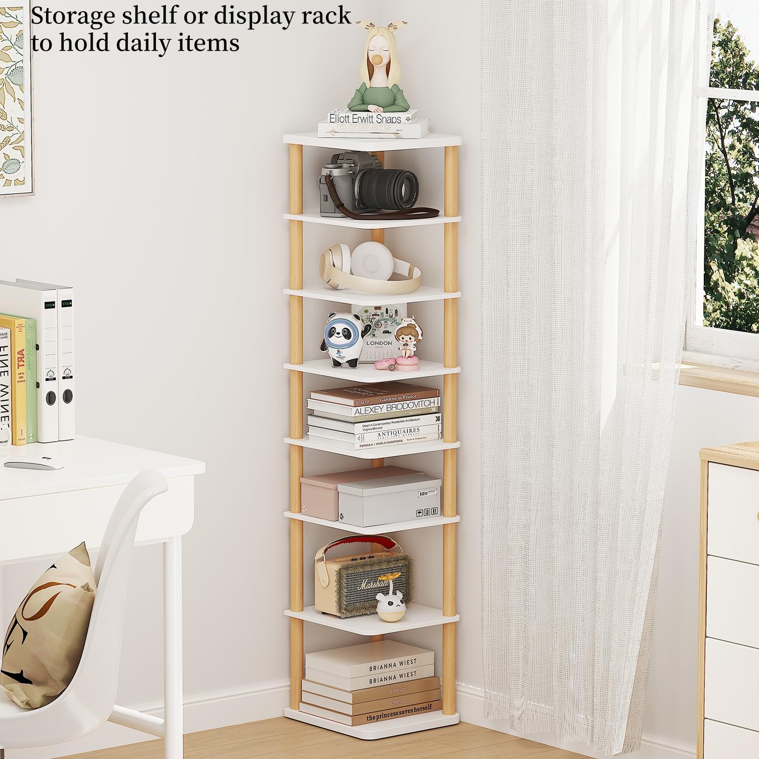 LUCKNOCK 8-Tier Vertical Shoe Rack - Space Saving Shoe Organizer for Entryway, Closet, Dorm & Small Spaces - White Freestanding Wooden Shoe Shelf for Boots, Sneakers & Heels - Perfect for Home, Office & Apartment Organization