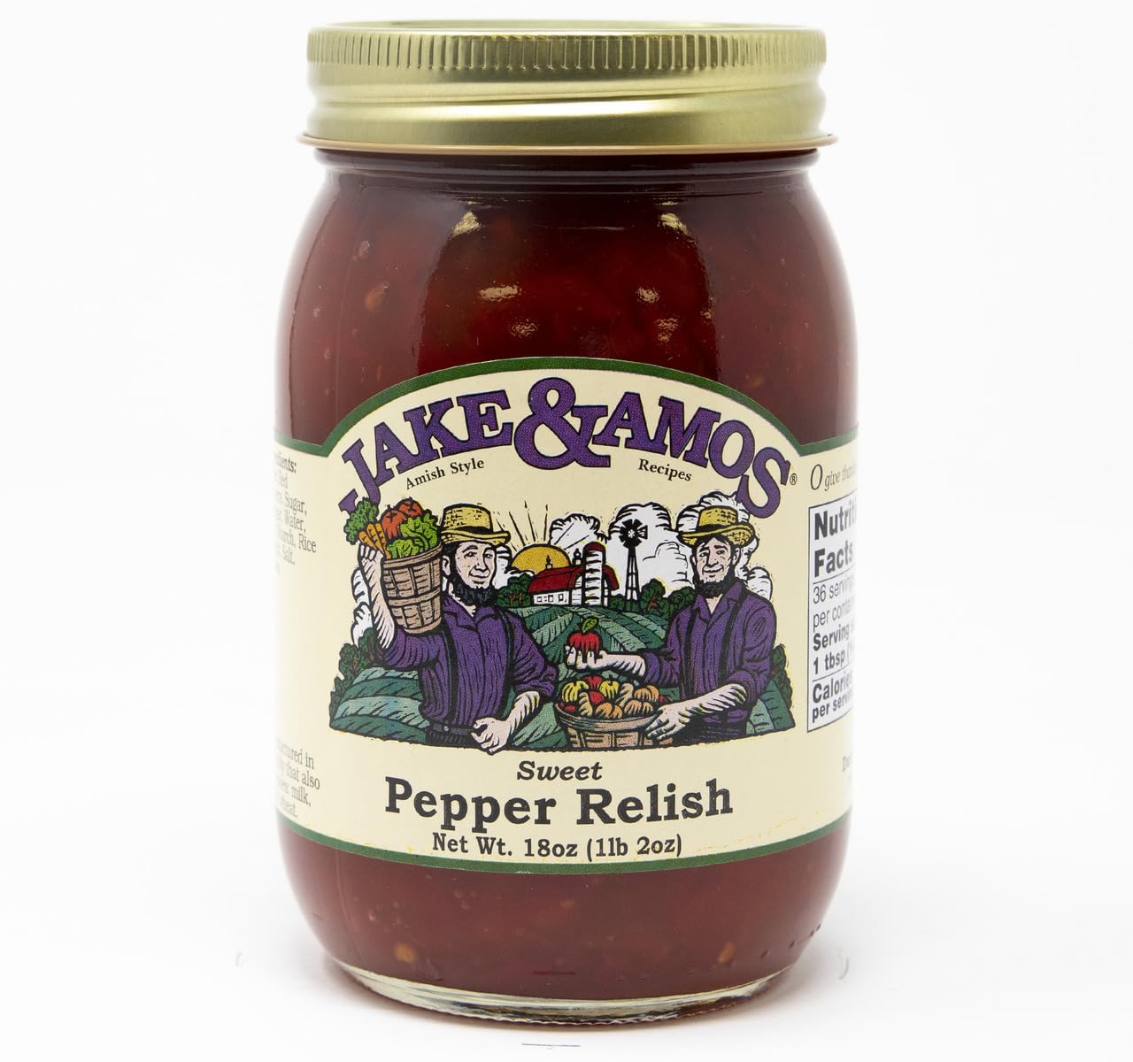 Jake & Amos Sweet Pepper Relish - 2 Pack (18 oz Each) - Premium Homestyle Condiment for Hot Dogs, Burgers & Sandwiches - Gluten-Free & Vegan-Friendly Relish Spread