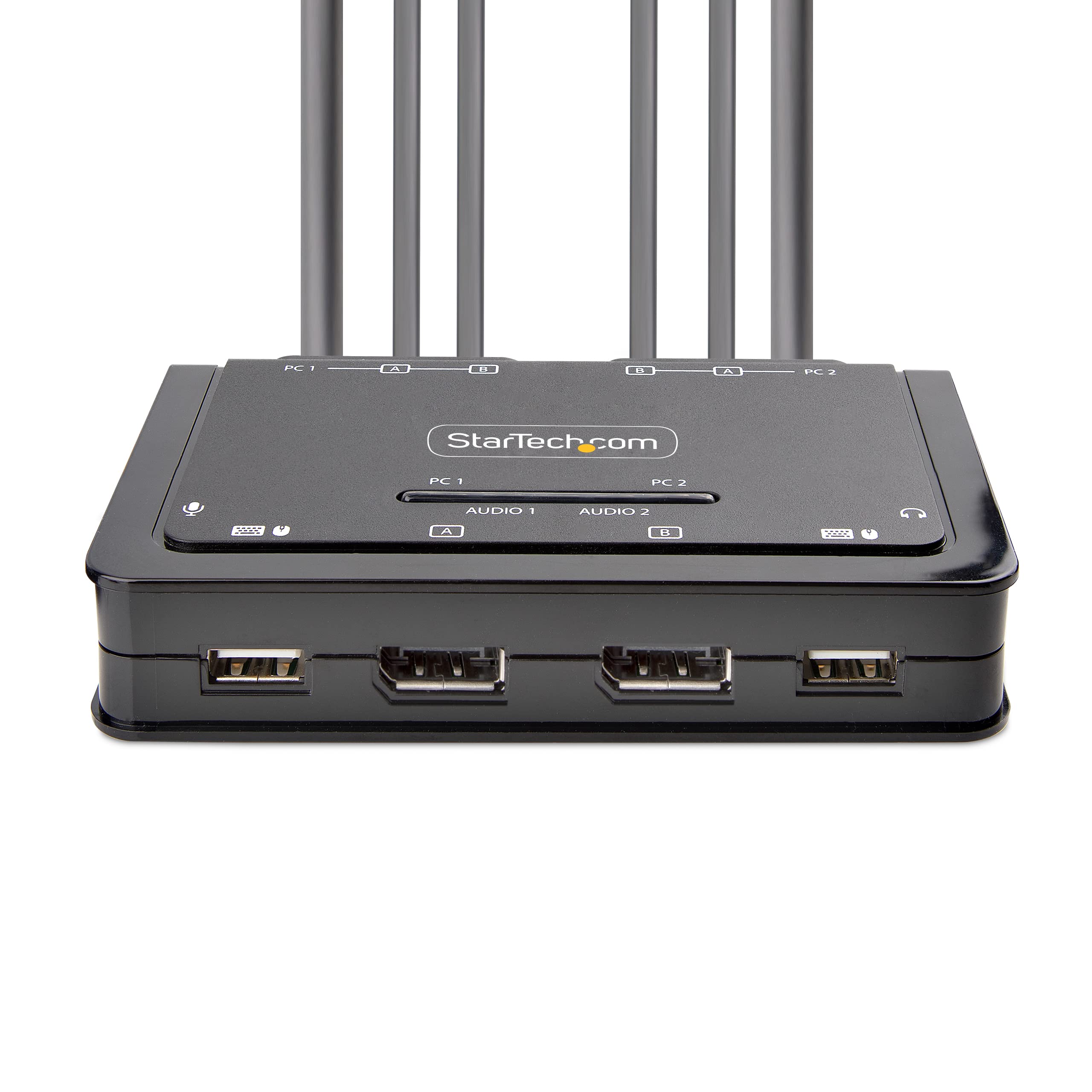 StarTech.com 2-Port Dual-Monitor KVM Switch with DisplayPort Cables - 4K 60Hz, Compact Design, 5ft/1.5m USB-A/DisplayPort/Audio Cables, Bus Powered, Remote & Hotkey Switching (C2-DD46-UA2-CBL-KVM) - Perfect for Home Office & Multi-Computer Workstations