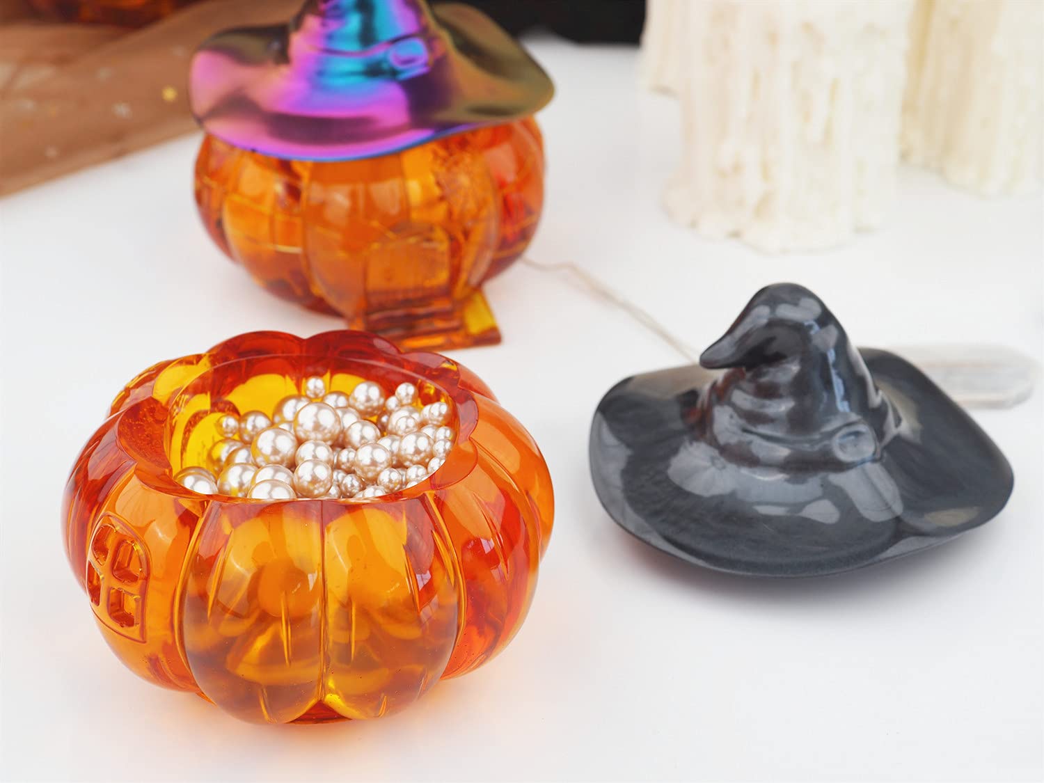 Premium Pumpkin Jar Resin Mold with Witch Lid - DIY Silicone Jewelry Box Mold for Resin Casting, Organizing Rings, Necklaces & Candy - Perfect for Halloween Decor, Gift Storage & Craft Projects