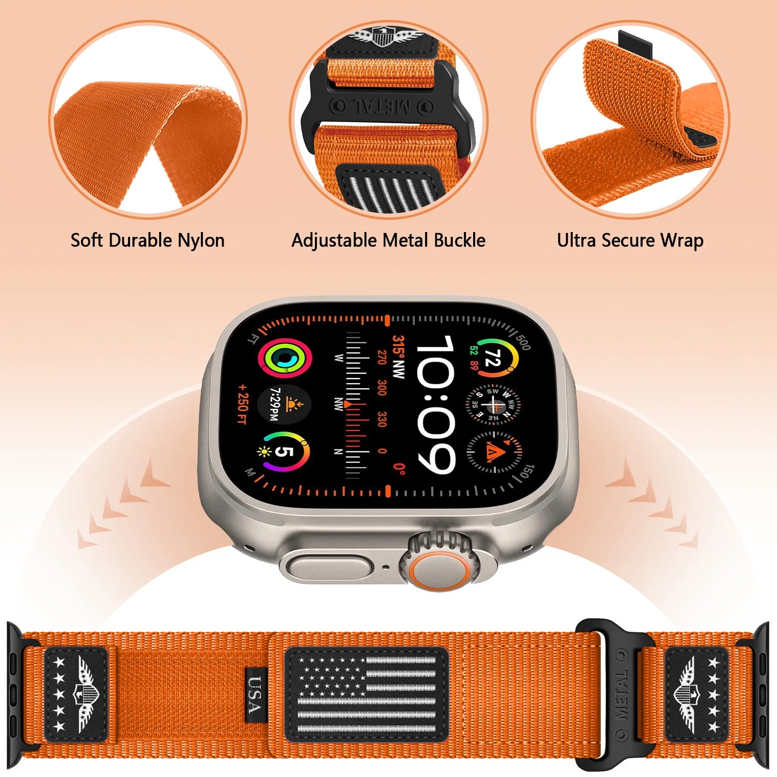 USA Flag Sport Woven Nylon Watch Bands - Durable & Adjustable Wristbands for Running, Hiking, Gym & Outdoor Activities