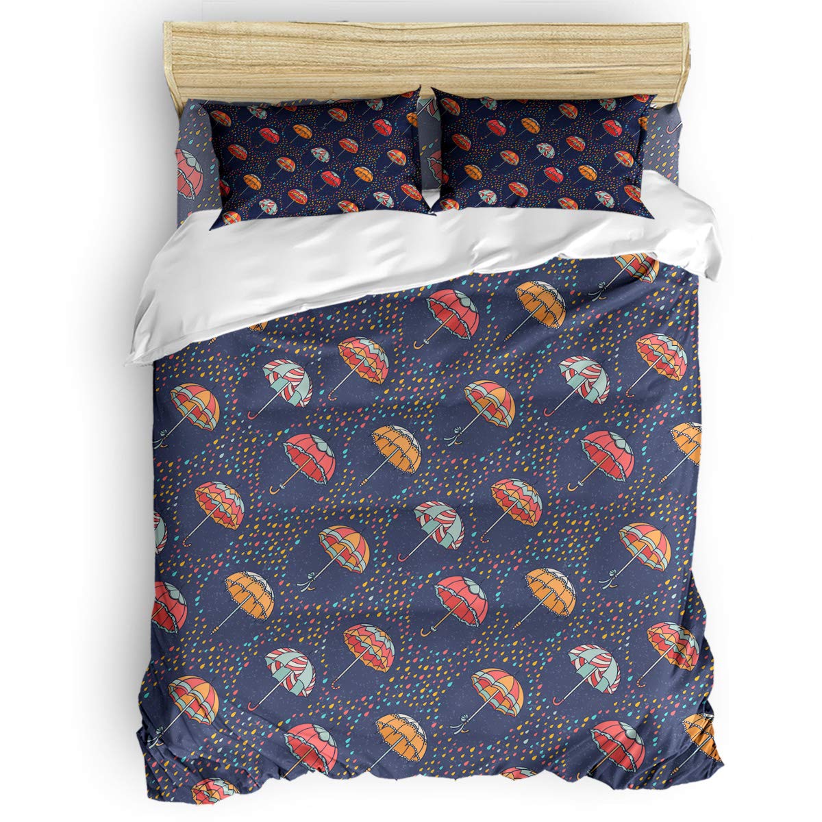 Queen Size Cute Umbrella Print Duvet Cover Set for Kids & Adults - 1 Comforter Cover, 1 Flat Sheet & 2 Pillowcases | Soft Bedding Collection for Girls & Boys | Perfect for Nursery, Guest Room & Cozy Bedroom Decor