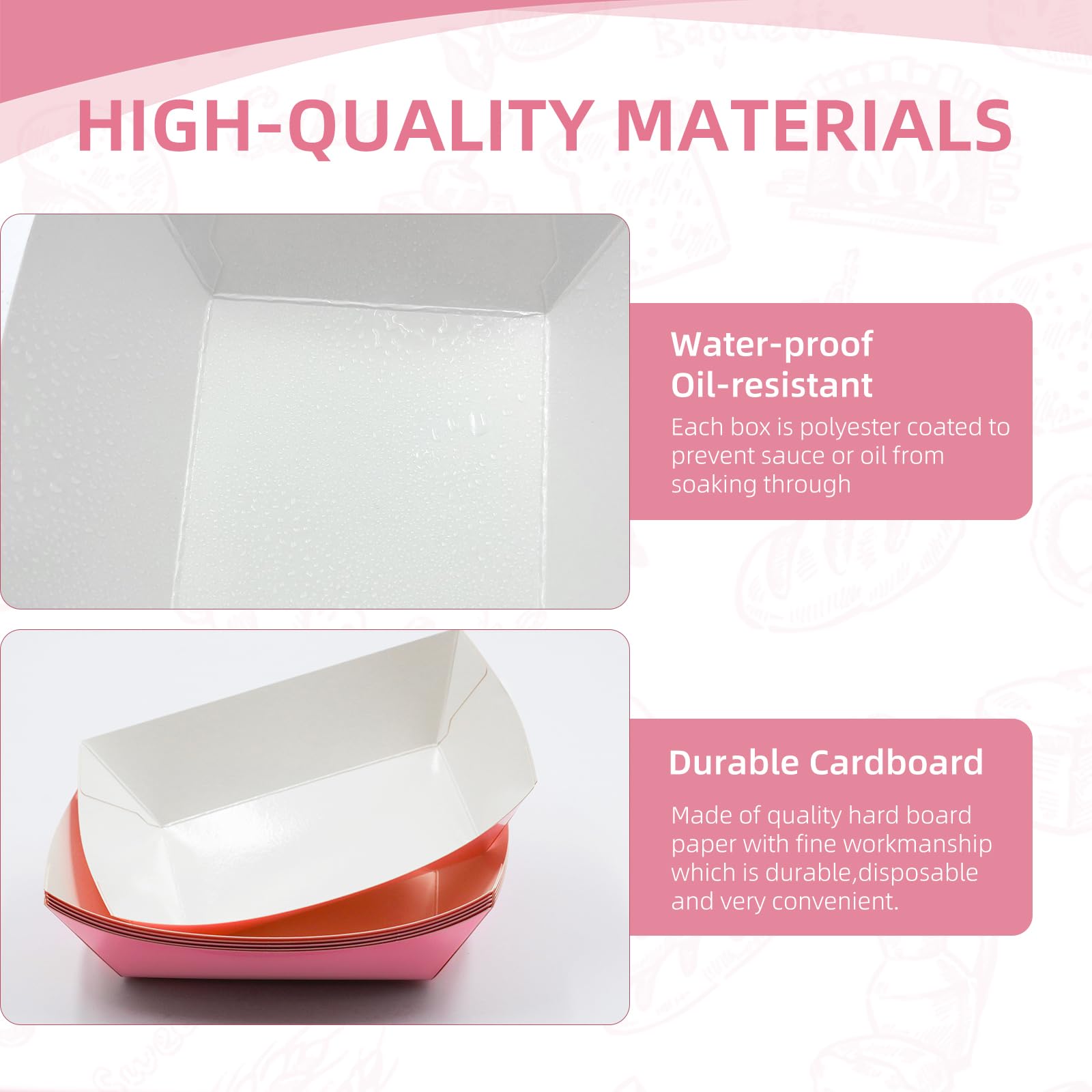 100 Pack Disposable Kraft Paper Food Boats - 2lb Pink Paper Serving Trays for Snacks, Hot Dogs, Popcorn, Sandwiches, Tacos, Fries & Nachos | Perfect for Parties, Movie Nights, Food Trucks & Catering Events