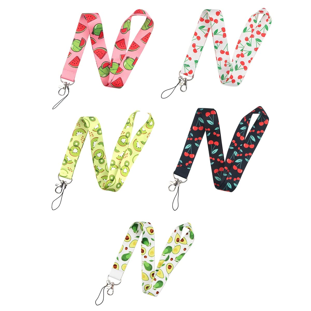 5-Pack Fruit Pattern Lanyard Neck Strap with Card & Key Holder - Adjustable ID Badge Lanyard for Keys, USB, Phone, Name Tags - Perfect for Work, School, Events & Conventions
