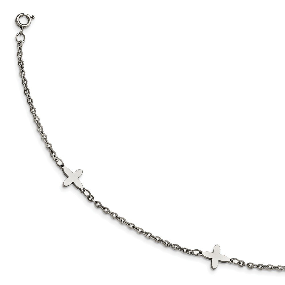 Stainless Steel Polished Cross Charms Anklet with 1 Inch Extension Chain - Perfect for Everyday Wear, Gift Giving & Religious Jewelry Collection