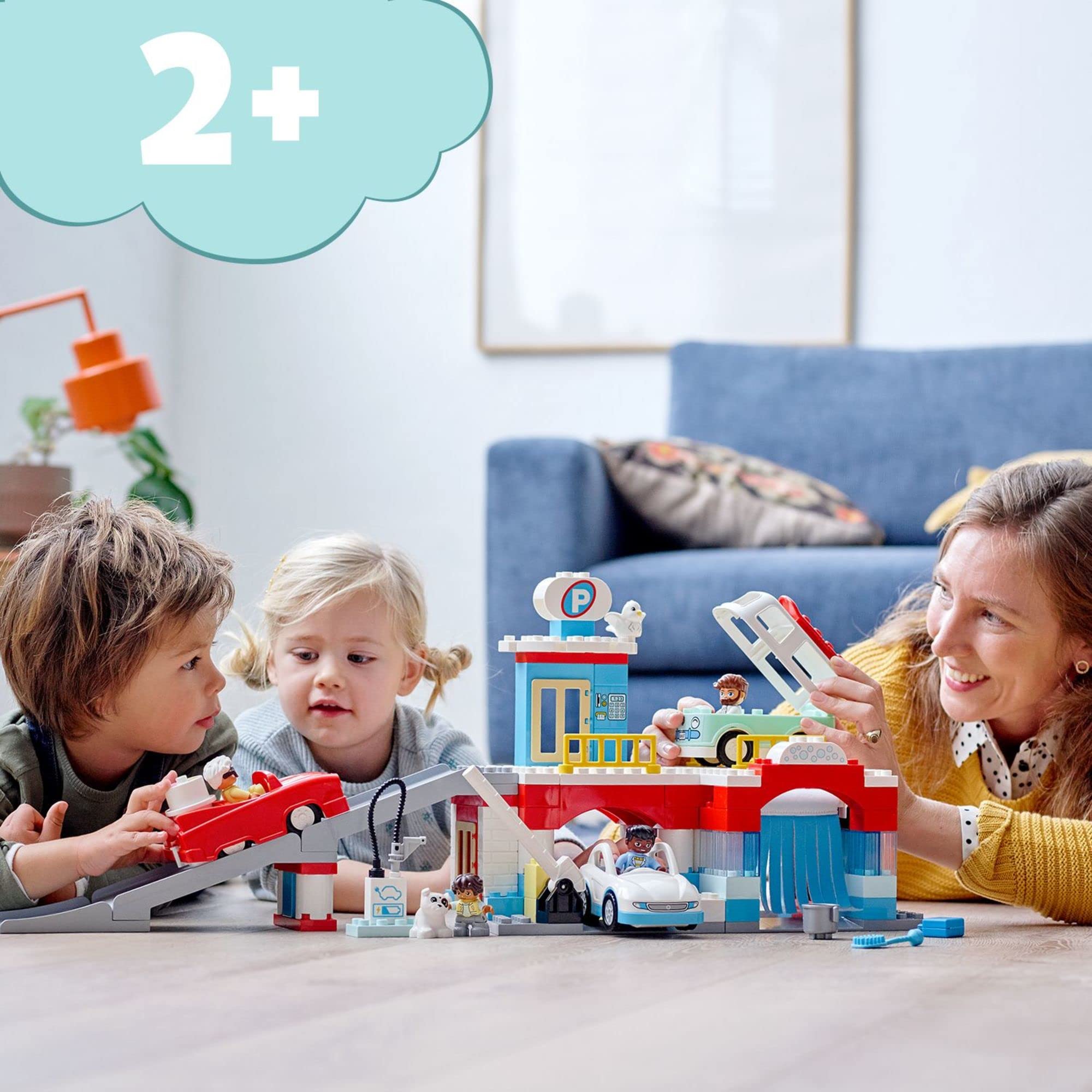 LEGO DUPLO Parking Garage and Car Wash Toy Set 10948 - Toddler Learning Building Blocks with Garage, Gas Station & Toy Cars - Educational Gift for 2+ Year Old Boys & Girls - Perfect for Pretend Play & Early STEM Development
