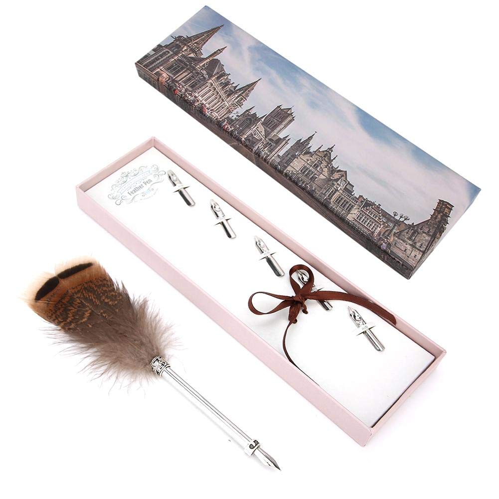 Vintage Style Feather Dip Pen Set - Calligraphy Writing Quill Pen with Roll Ball Tip, Decorative Gift Box for Students & Artists | Perfect for Lettering, Journaling, and Creative Writing