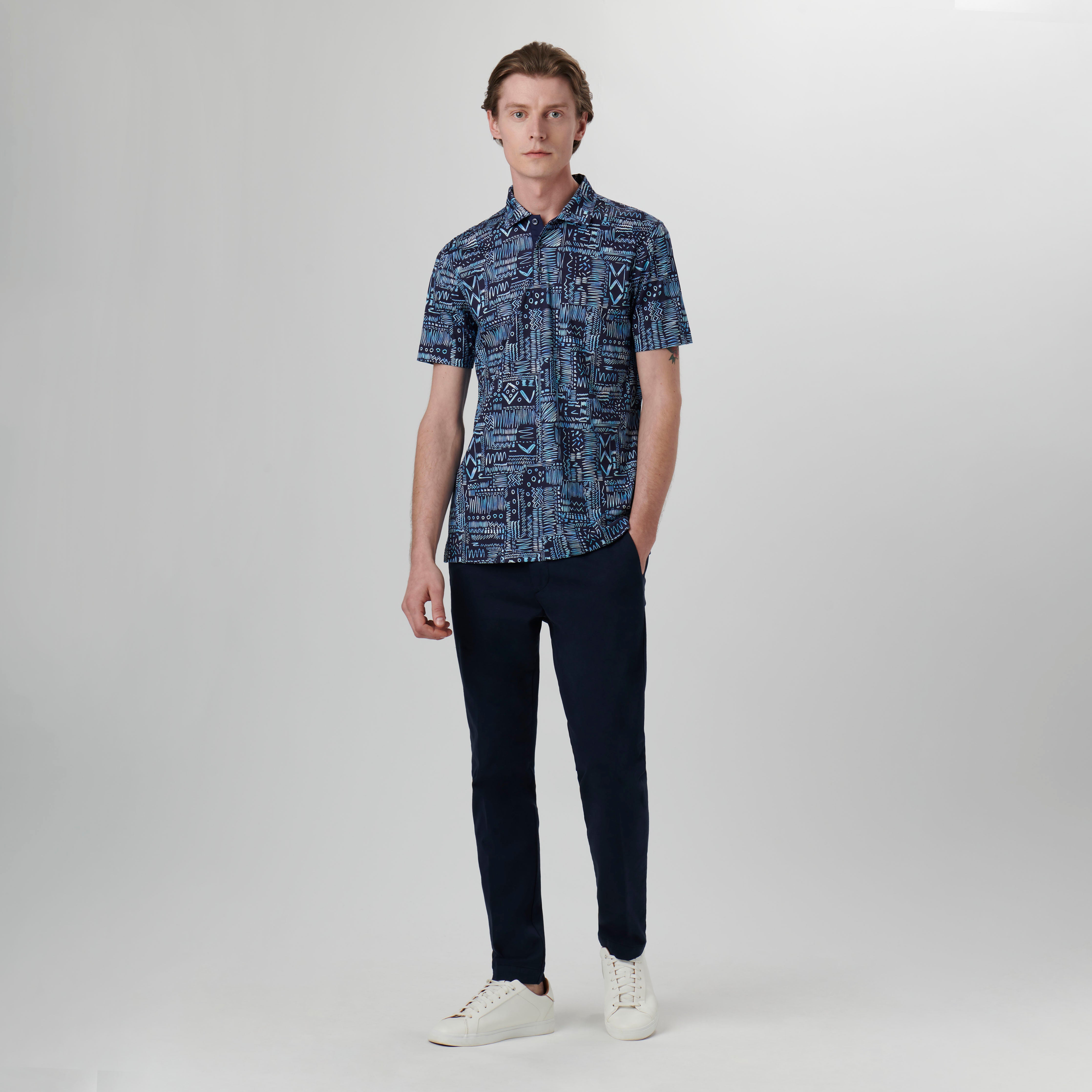 Hendrix Abstract Print Polo Shirt for Men - Stylish Casual Short Sleeve Button Down Shirt - Perfect for Work, Office, and Summer Outings