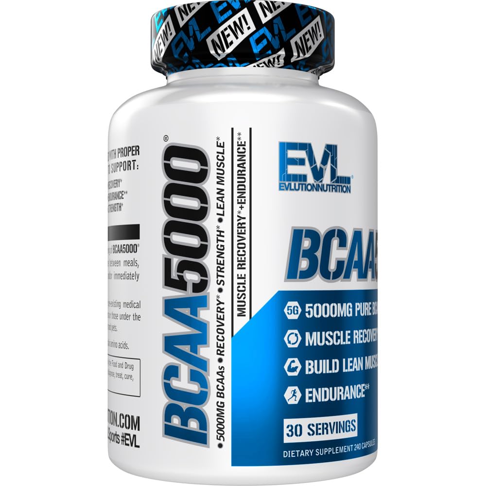 EVL BCAA5000 Branched Chain Amino Acids Supplement for Men - 2:1:1 Ratio 5g BCAA Capsules for Post Workout Recovery, Lean Muscle Growth & Energy Boost - 30 Servings (Ideal for Gym, Fitness Training & Bodybuilding)