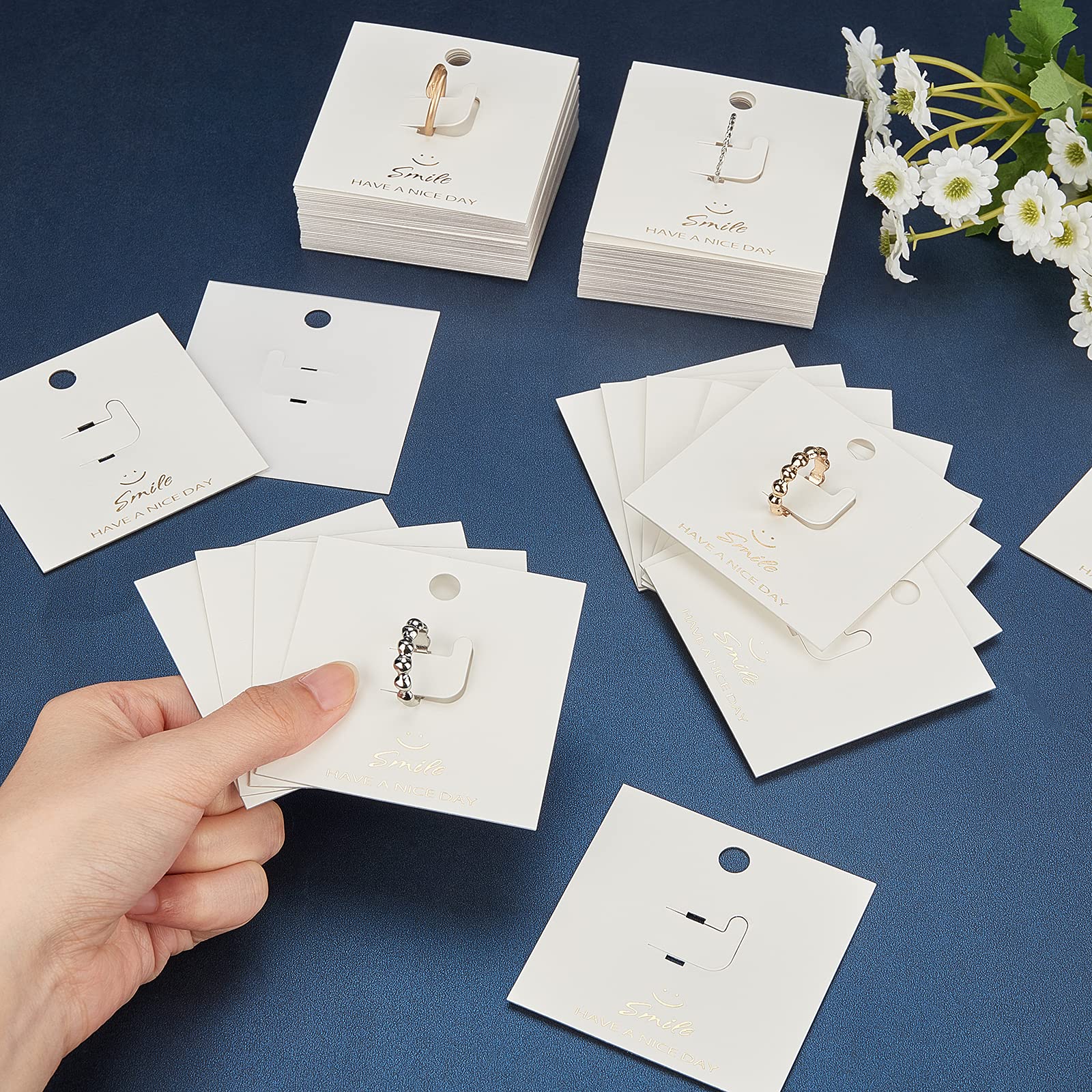 100 Pcs Plastic Jewelry Display Cards - Square Ring Holder Hanging Storage for Earrings, Necklaces & Bracelets - Perfect for Retail Stores, Boutiques & Trade Shows
