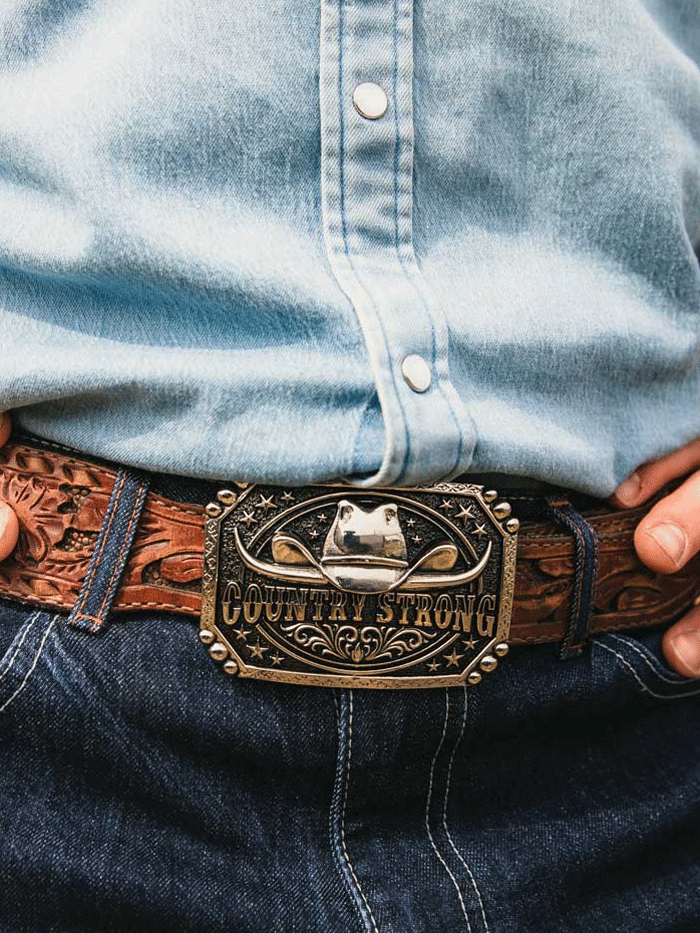 Montana Silversmiths A954 Country Strong Attitude Buckle - Genuine Silver Western Belt Buckle for Men & Women - Perfect for Rodeo, Cowboy Boots, and Western Fashion Outfits