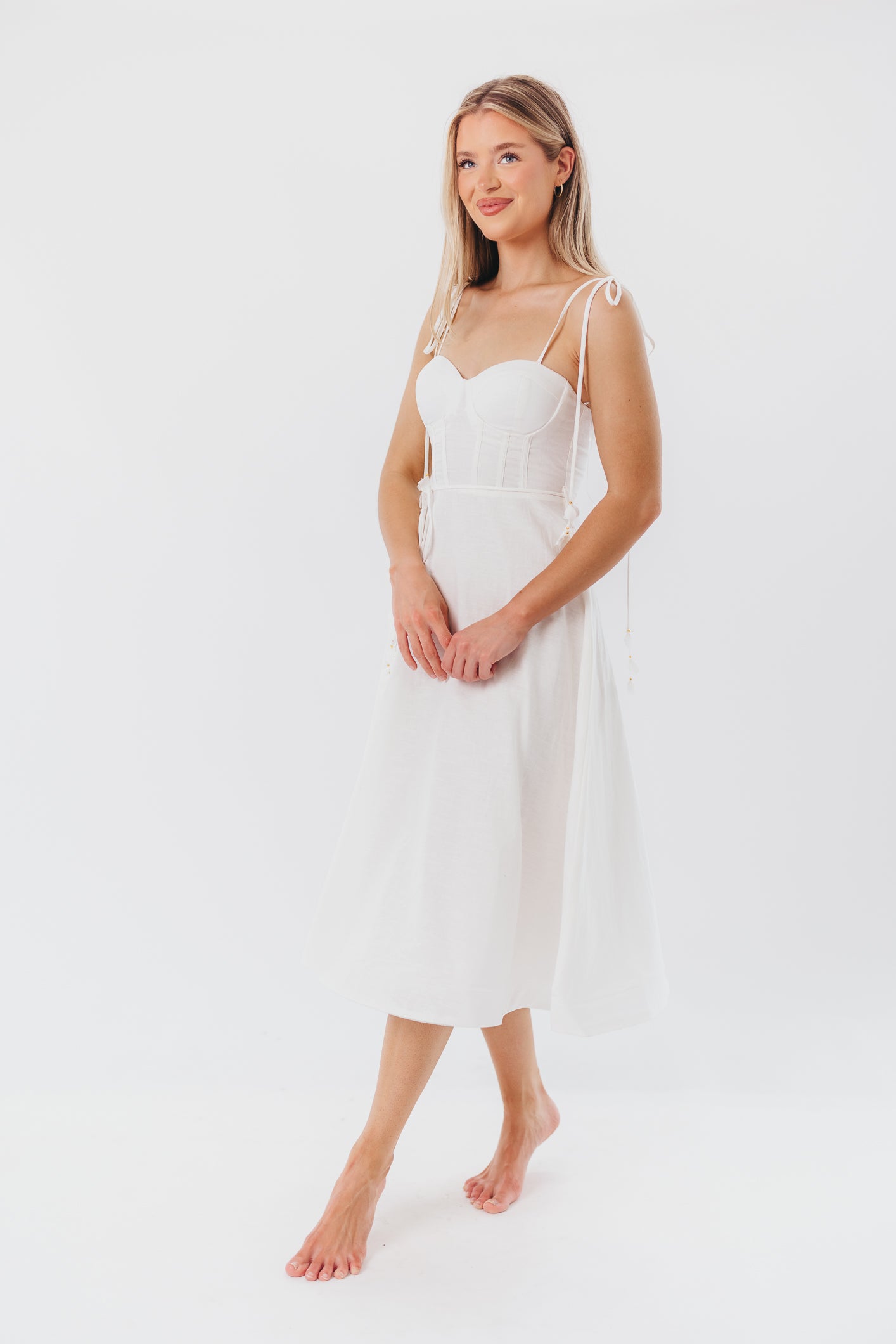 Norma Jean Bustier Style Midi Dress - Elegant White Bodycon Dress for Women | Perfect for Cocktail Parties, Date Nights & Special Occasions