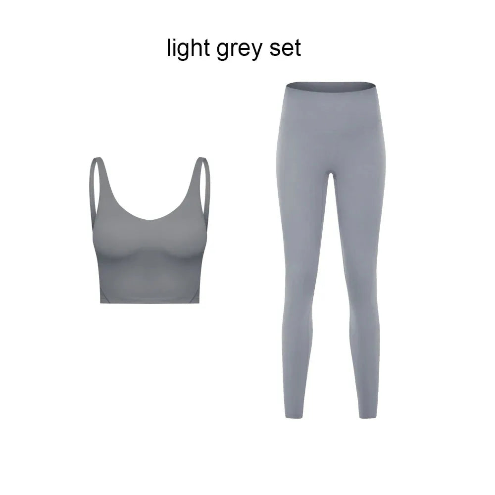 Women's 2-Piece Stretch Nylon Spandex Workout Outfit - Padded Crop Tank Bra & High Waist Yoga Leggings Set for Gym, Running & Yoga | Comfortable Tracksuit for Fitness & Active Lifestyle