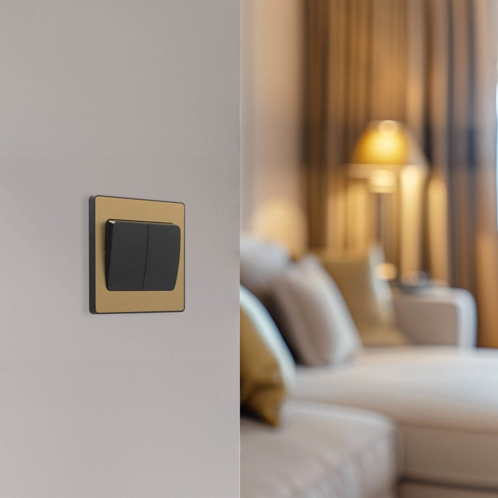 BG Evolve Satin Brass 2-Gang 2-Way Wide Rocker Light Switch PCDSB42WB - Perfect for Modern Home Lighting Control in Bedrooms, Living Rooms & Offices