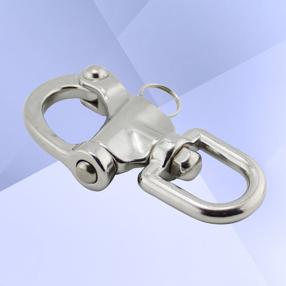TOPBATHY Heavy Duty Stainless Steel Swivel D Shackle - 2 Pack Corrosion Resistant Snap Hook with Large Bail for Marine, Boating, Fishing & Outdoor Rigging