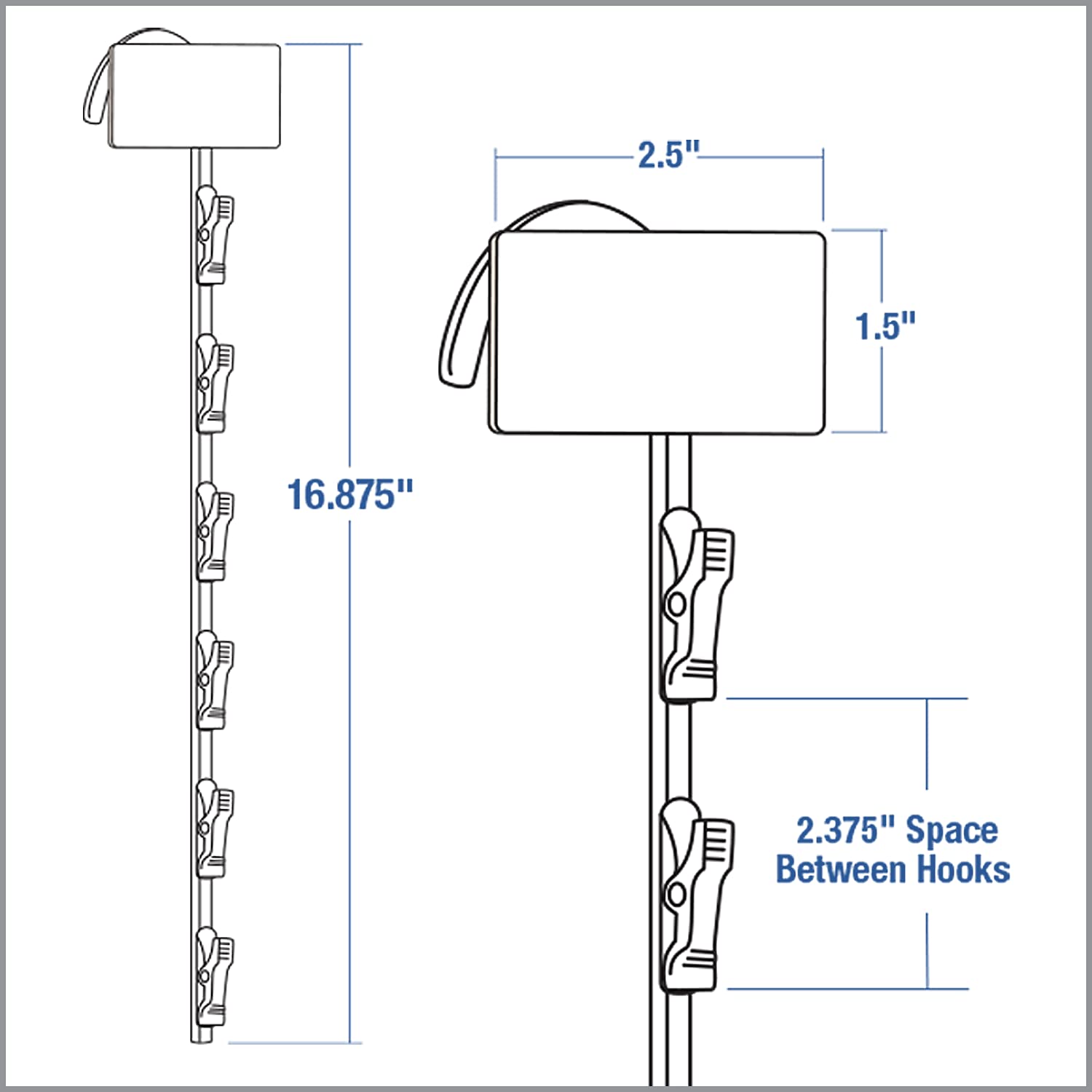 MS-16 Metal Merchandising Strip - 6 Station Retail Display with Powder Coated Steel Wand (17