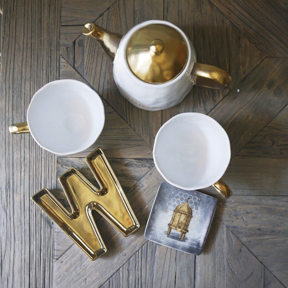 Gold Ceramic Letter M Dish Tray - Elegant Desk Organizer for Jewelry, Keys & Trinkets | Perfect for Home Office Decor & Gift Giving